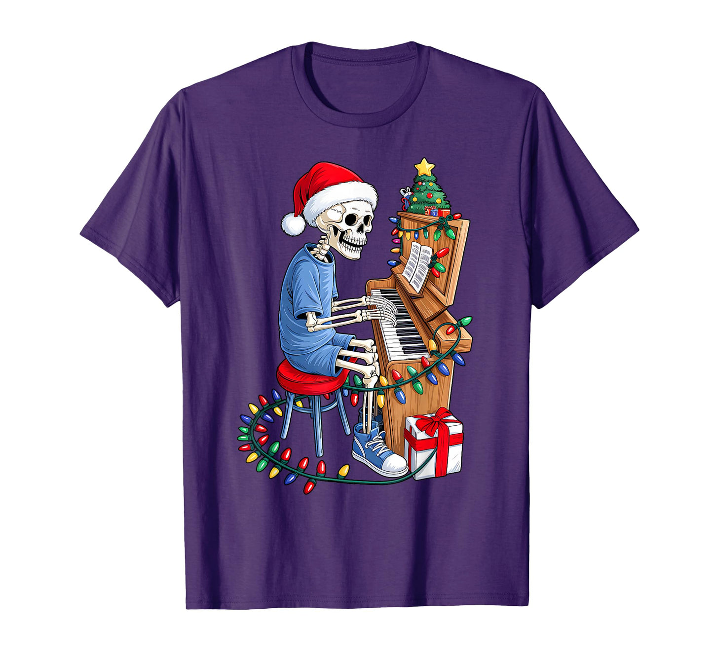 Xmas Santa Skeleton Playing Piano Funny Christmas Boys Kids T-Shirt