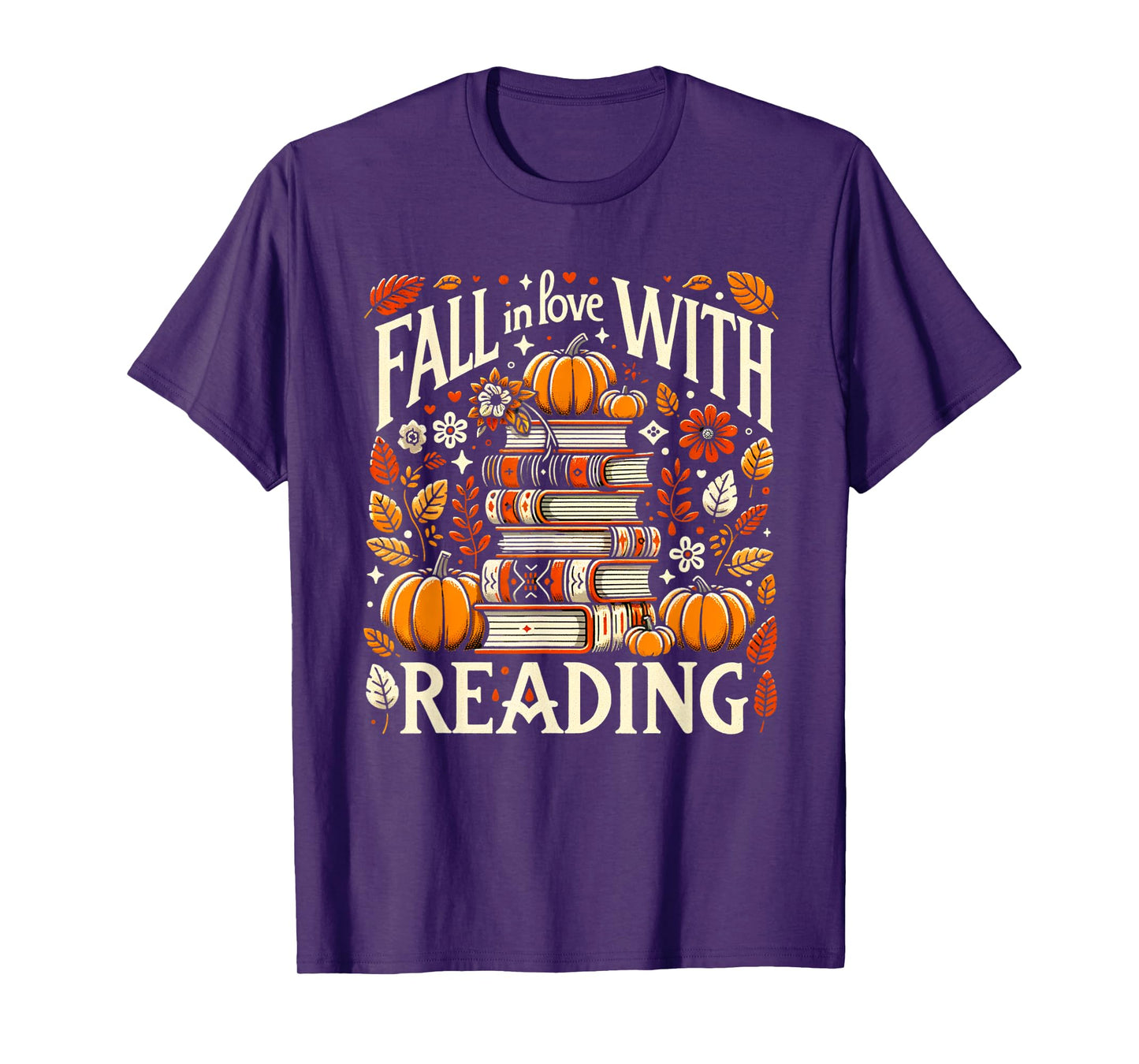 Fall In Love With Reading Book Autumn Pumpkins And Teachers T-Shirt