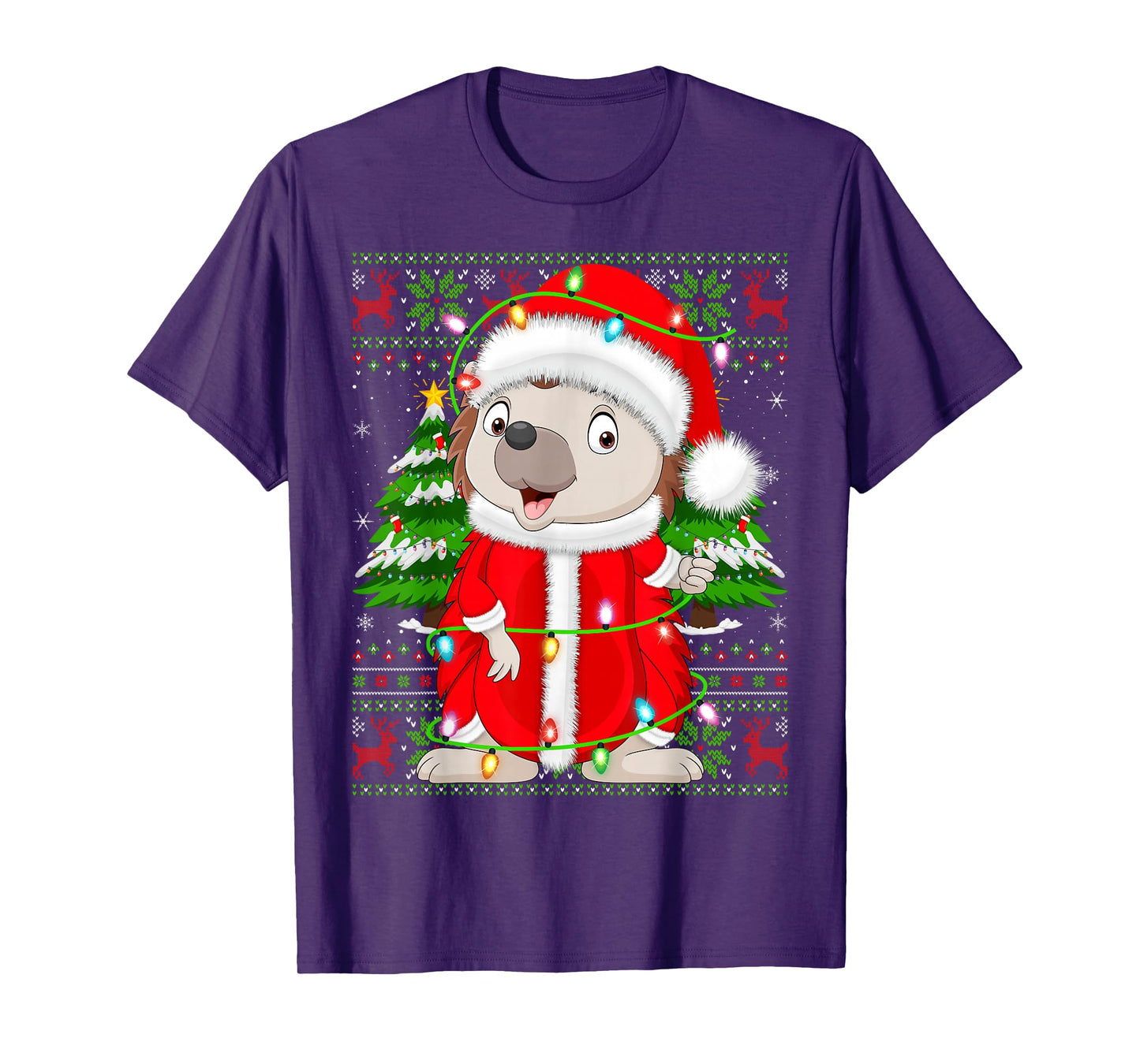 Hedgehog Christmas Lights Santa Costume Ugly Xmas Sweaters T-Shirt