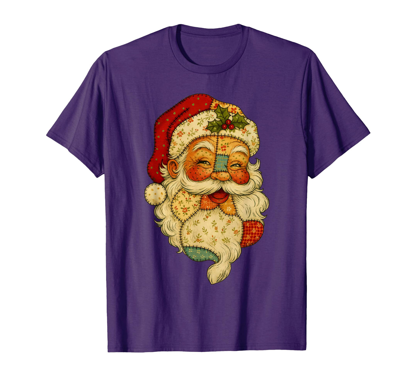 Retro Patchwork Santa Claus Christmas Preppy Merry Xmas T-Shirt