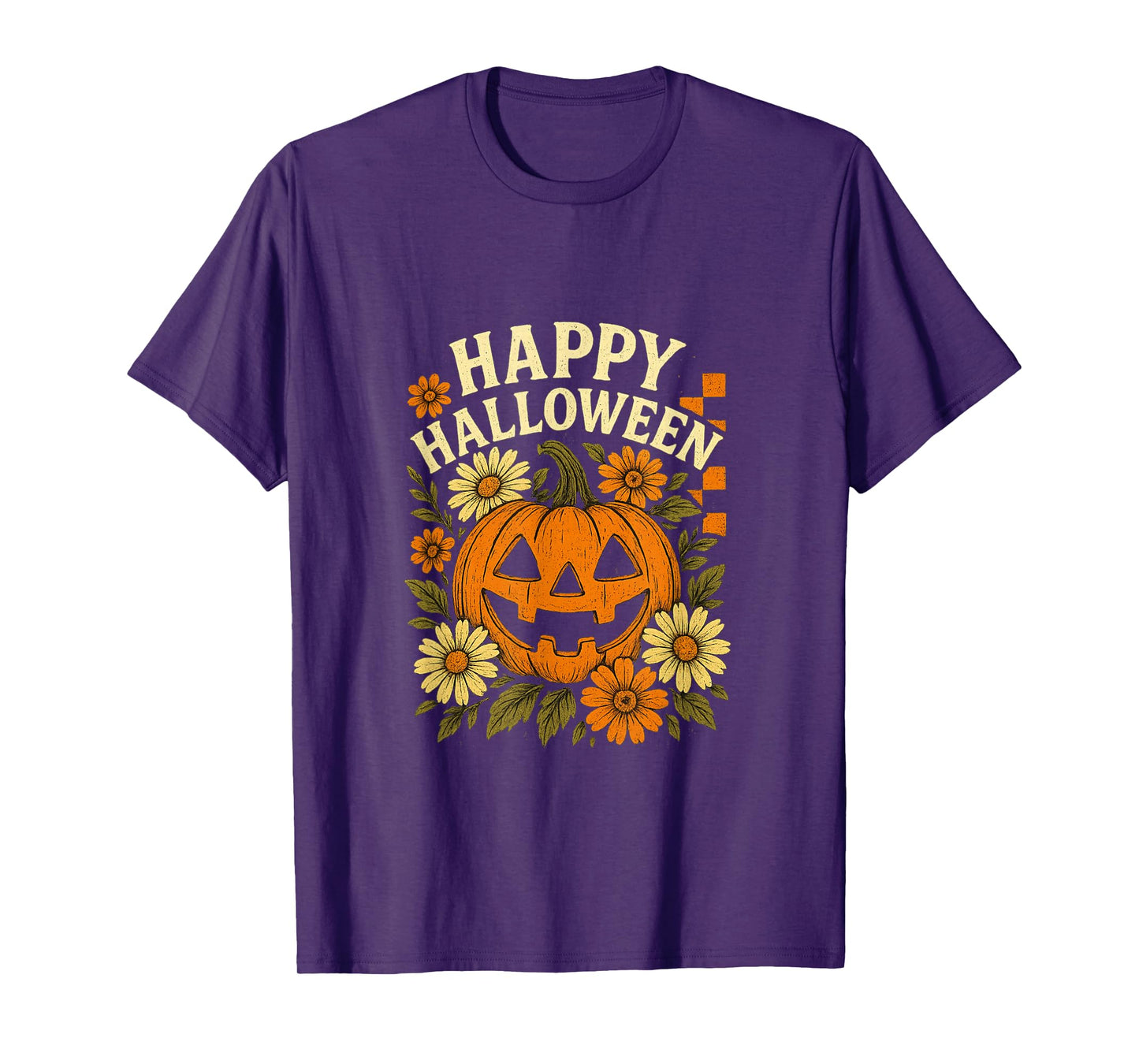 Vintage Floral Pumpkin Halloween Retro Jack O Lanter Face T-Shirt