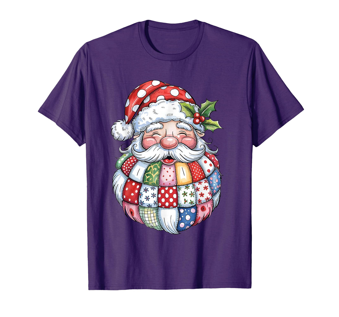 Retro Patchwork Santa Claus Christmas Preppy Merry Xmas T-Shirt