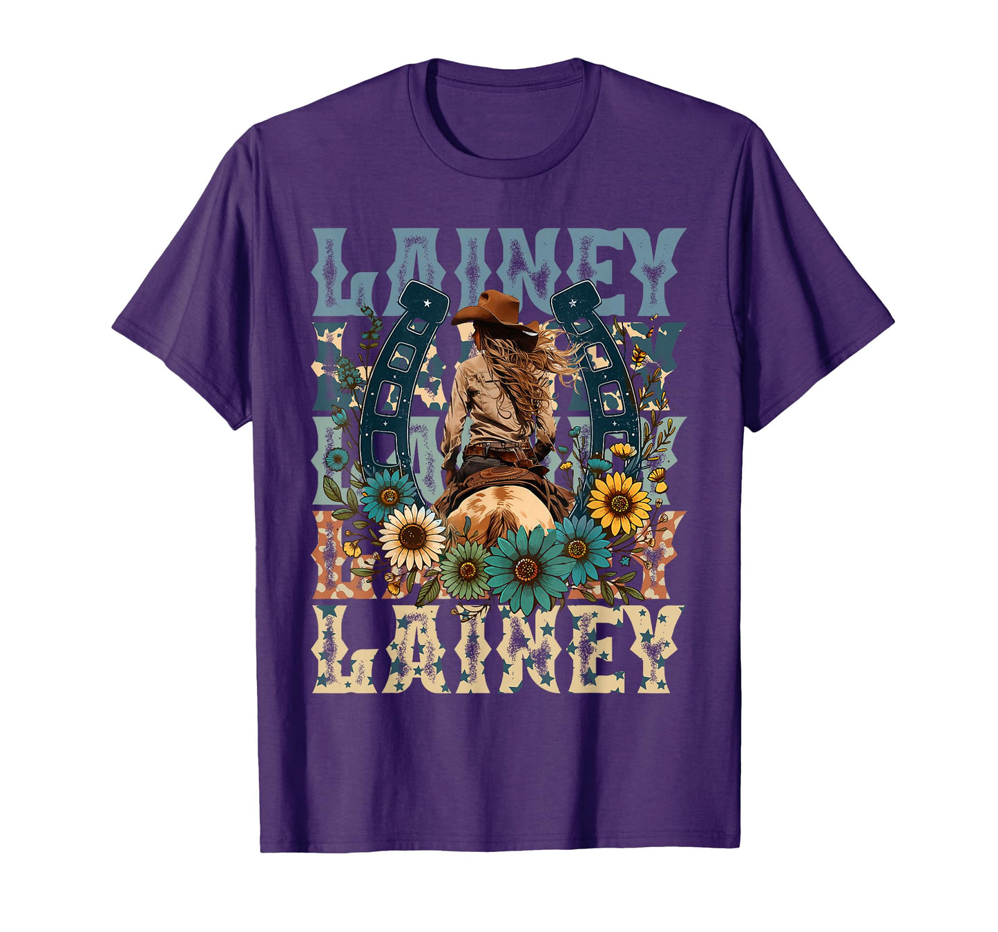 Cowgirl Lainey First Name Personalized Western T-Shirt - Unisex-Adults, Kids - Black - Small - Short Sleeve - T-Shirt - Animal Print Fabric Blend