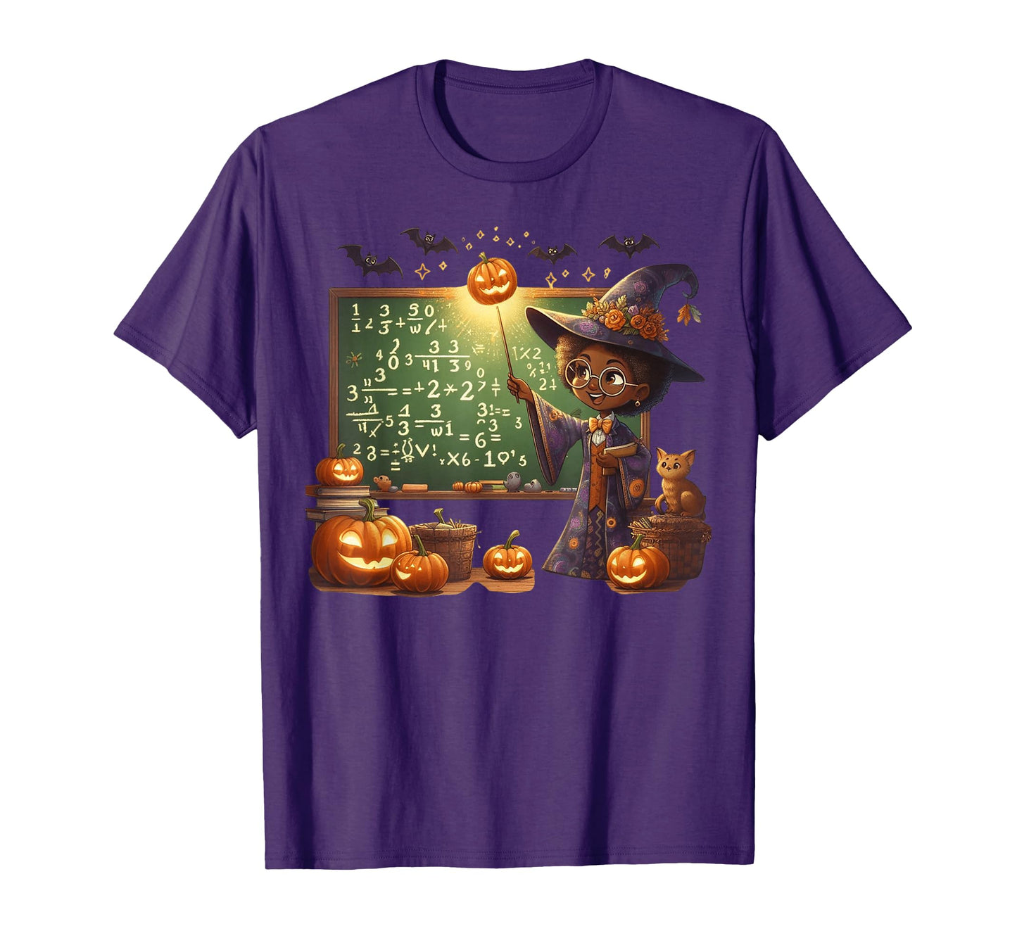 Funny Witch Teacher Halloween Math Classroom Students Kids T-Shirt