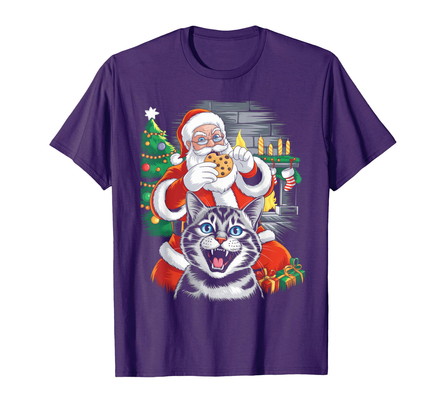 Funny Cat Selfie Santa Christmas Men Women Kids Cat Lover T-Shirt