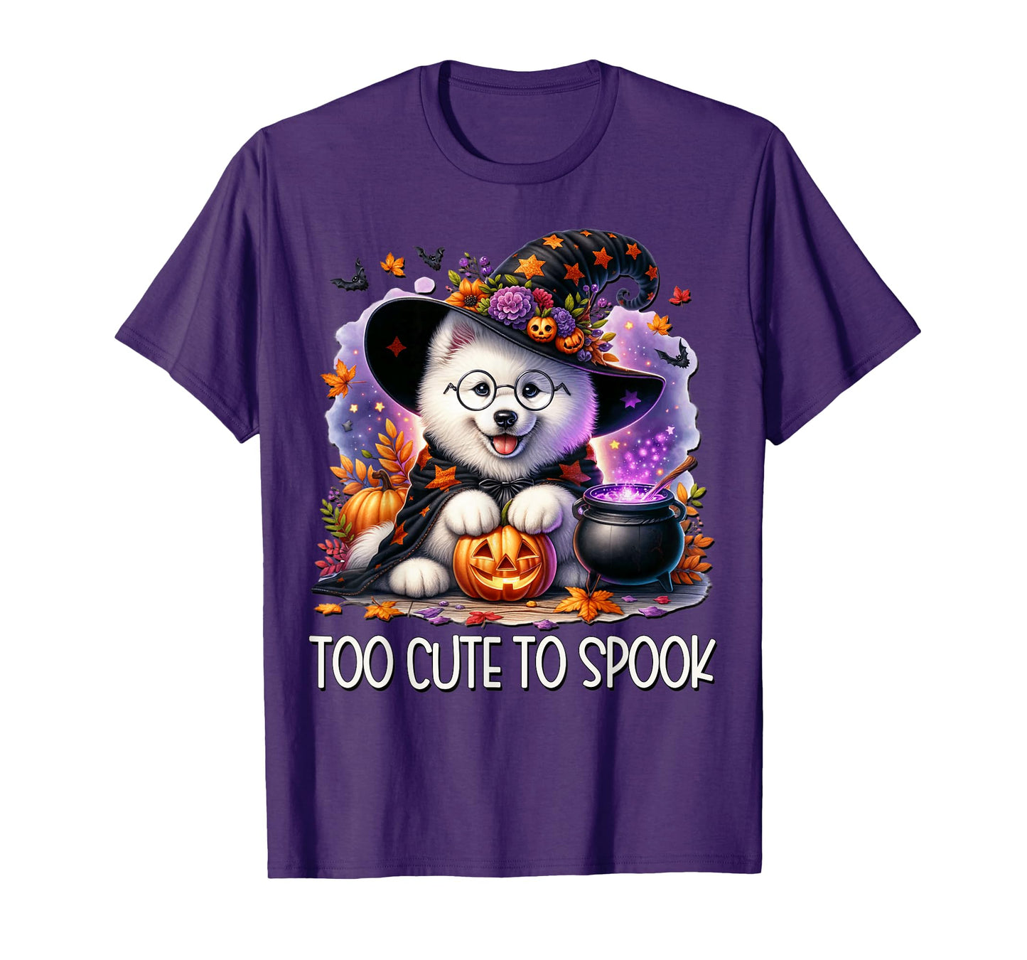 Halloween Samoyed Puppy is Too Cute to Spook for Witch T-Shirt