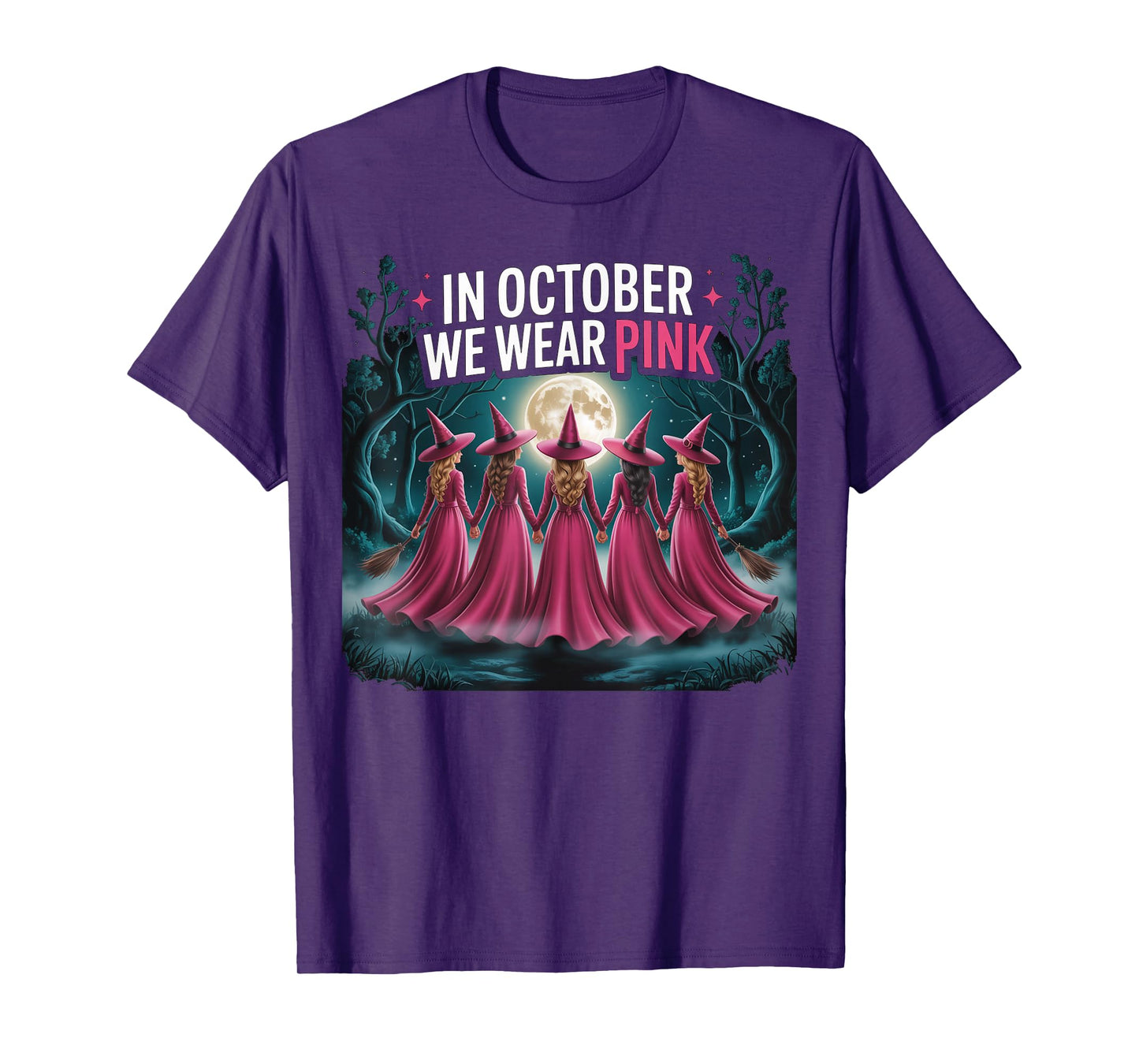Funny Witch Breast Cancer Awareness in October We Wear Pink T-Shirt
