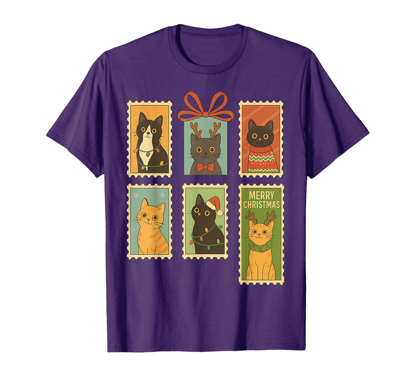 Vintage Christmas 2025 Snow Christmas Tree Funny Cats Lover T-Shirt