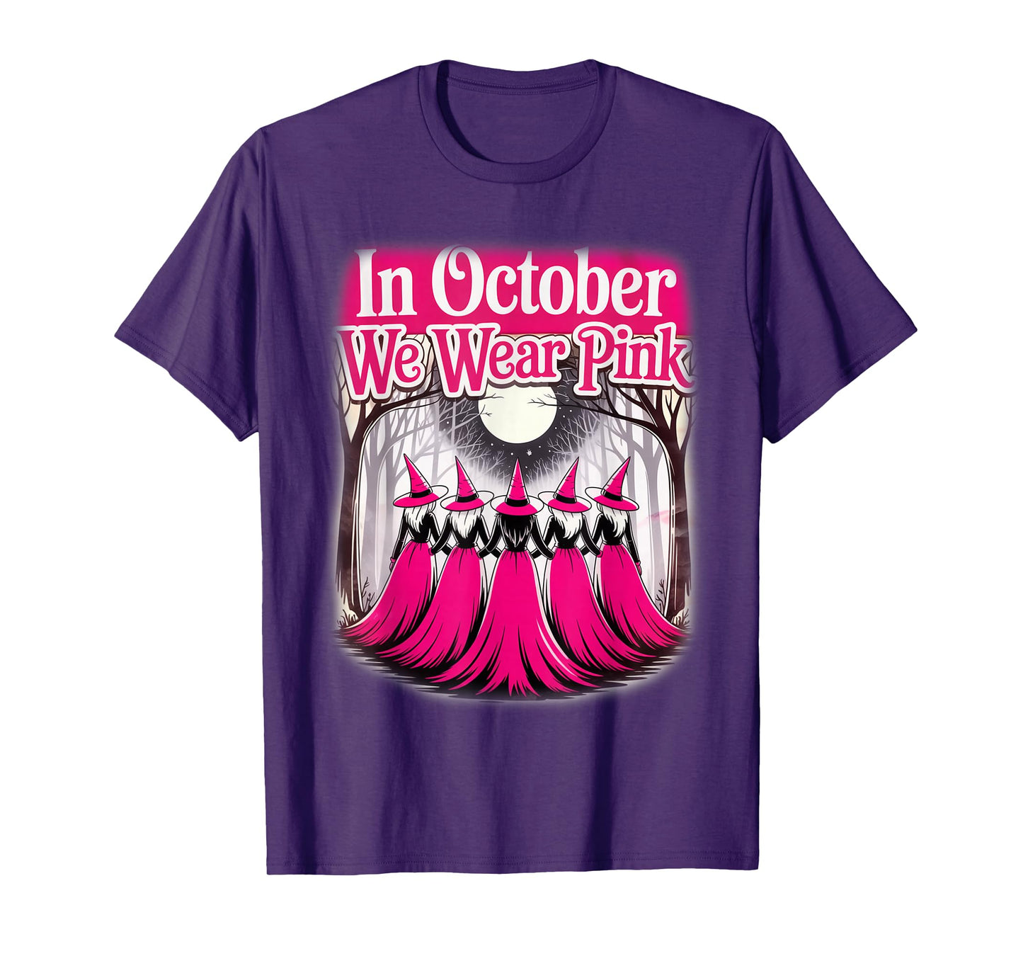 Retro in October We Wear Pink Witch Breast Cancer Awareness T-Shirt