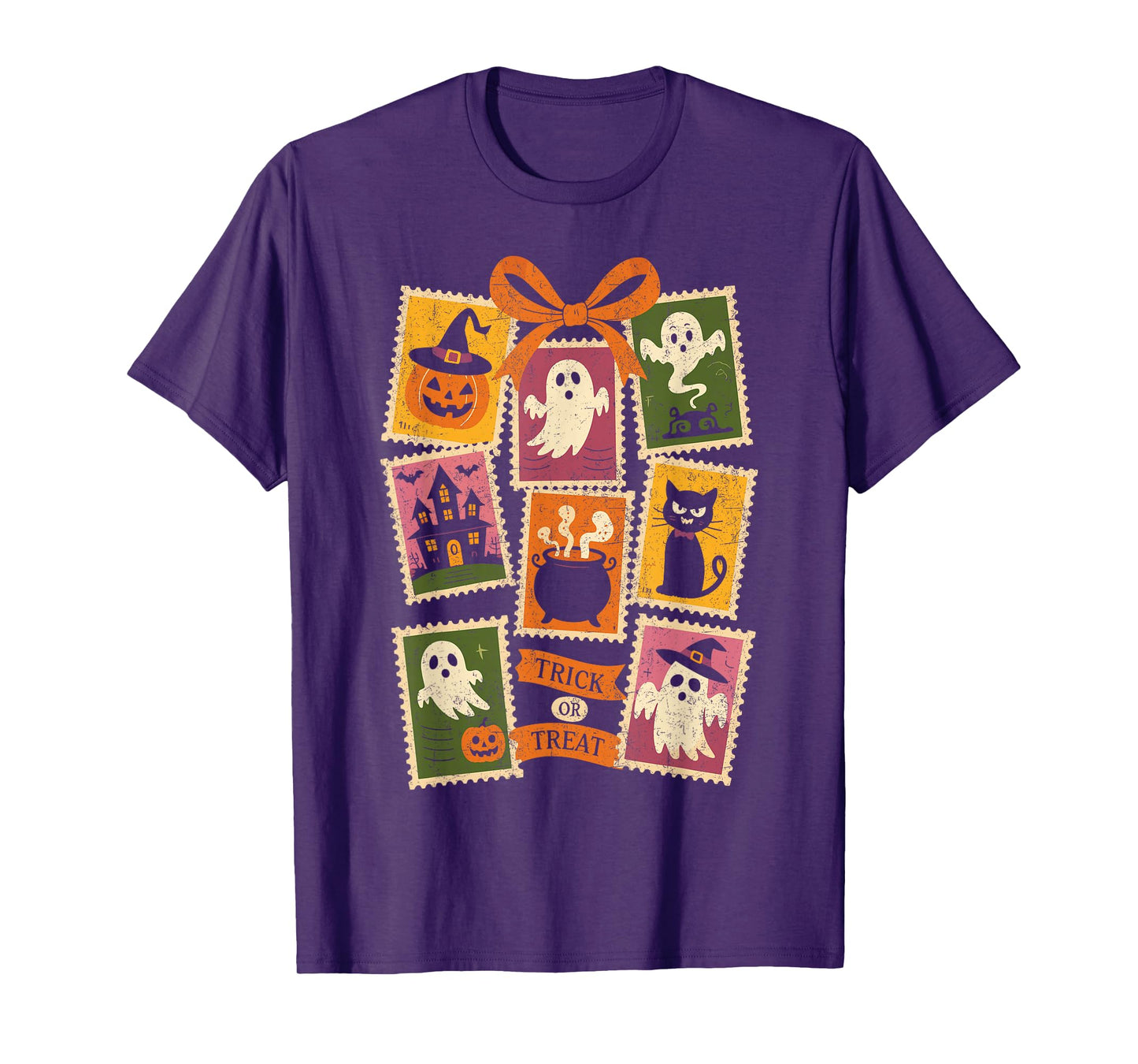 Halloween Stamps Spooky Pumpkin Ghost Cat Witch Skeleton T-Shirt