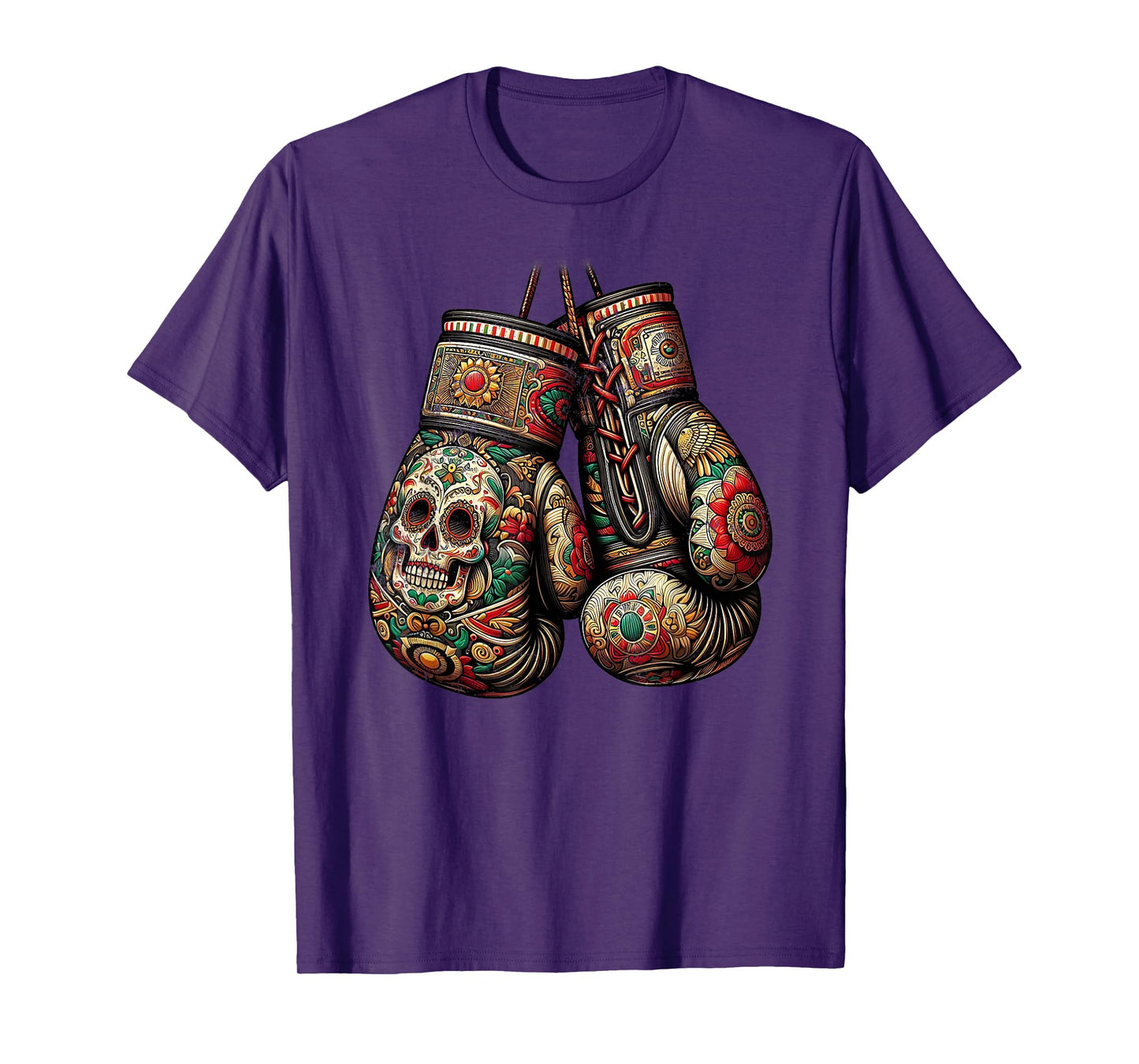 Mexican Vintage Style Boxing Gloves Aztec Mayan Fighter T-Shirt
