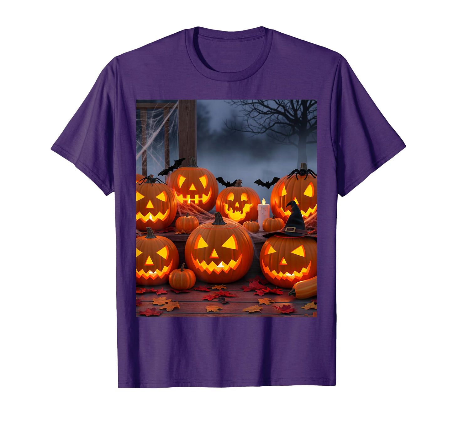 Carved Halloween Pumpkins on Porch T-Shirt