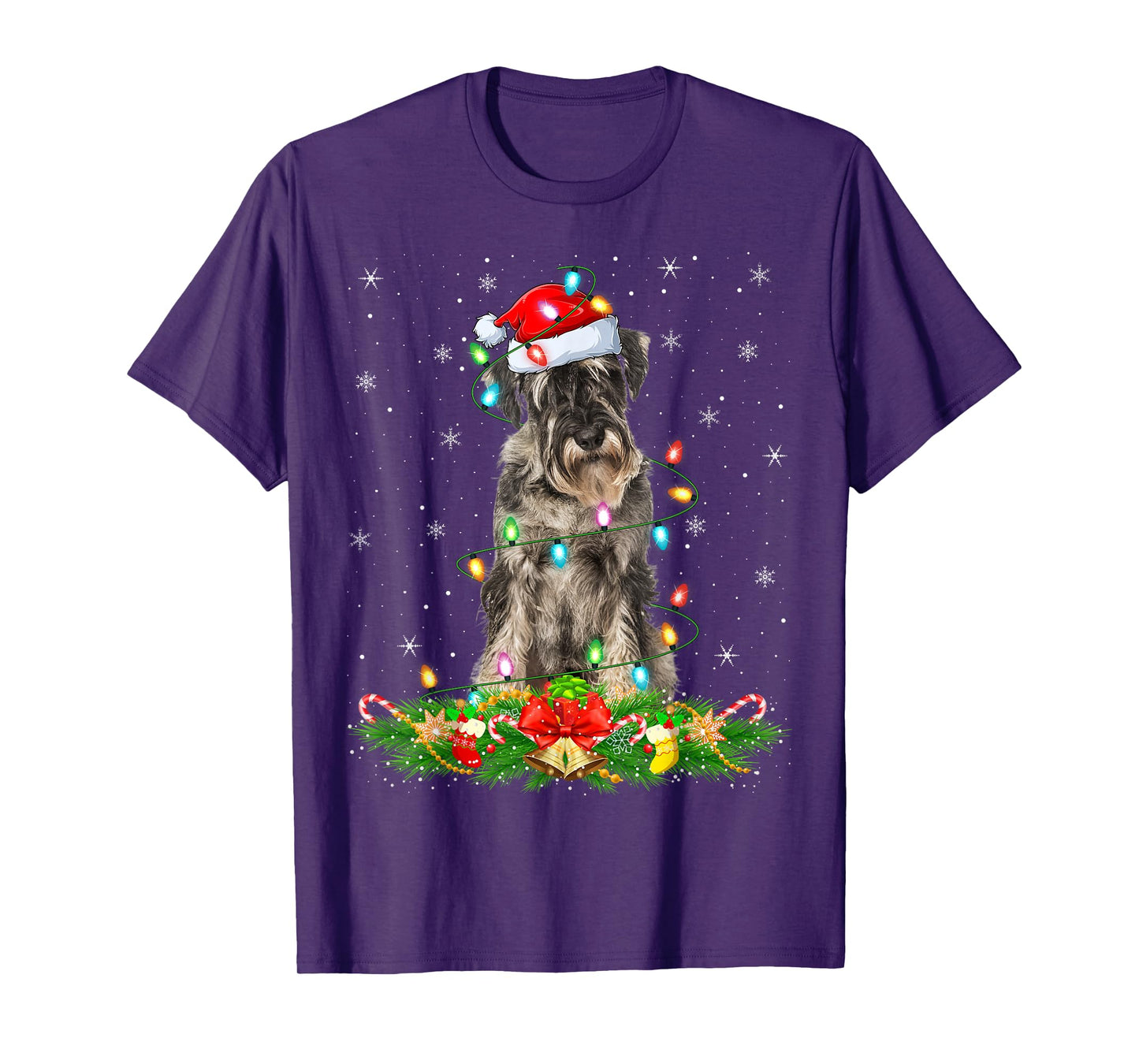 Schnauzer Dog Christmas Lights Funny Santa Hat Xmas T-Shirt