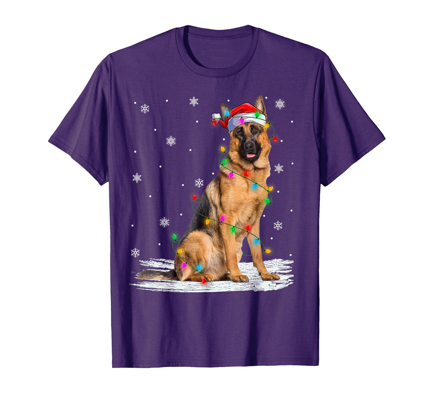 German Shepherd Dog Christmas Lights Santa Hat Dog Xmas T-Shirt