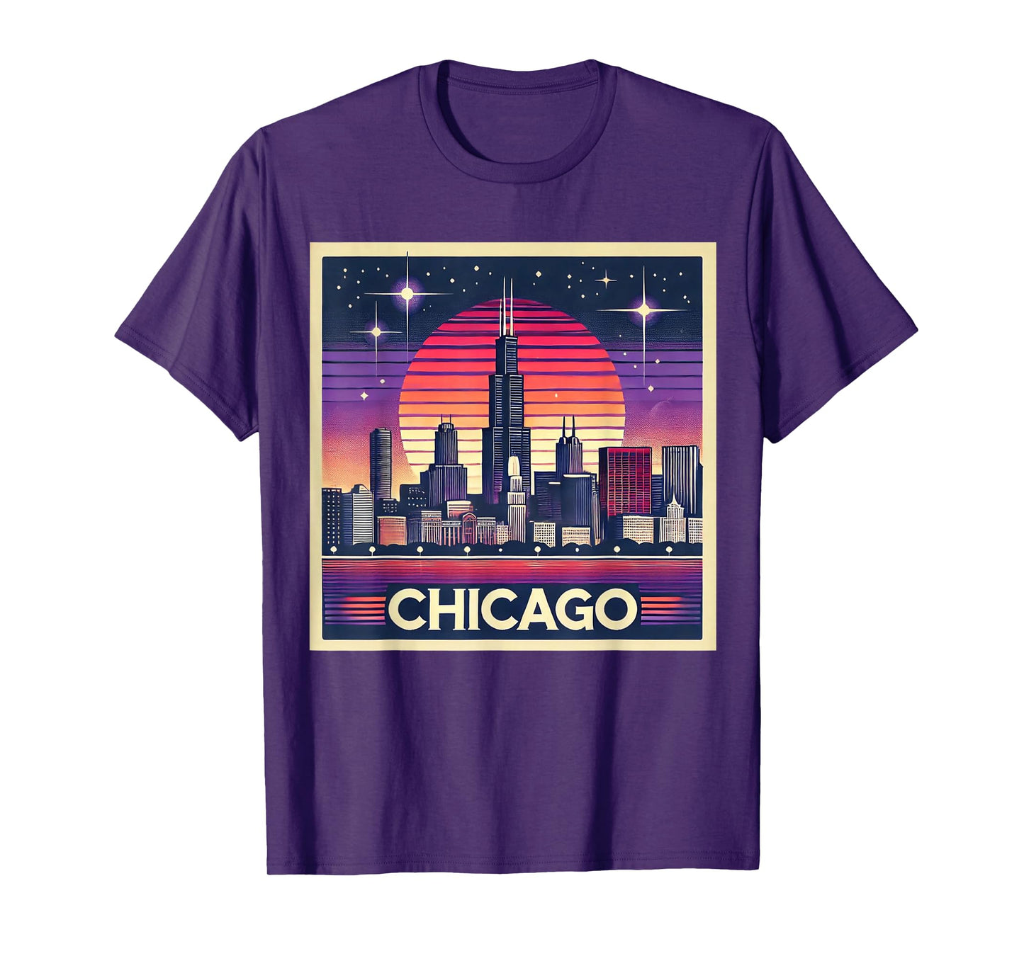 Vintage Chicago Illinois City Night Skyline Shirt Men Women T-Shirt