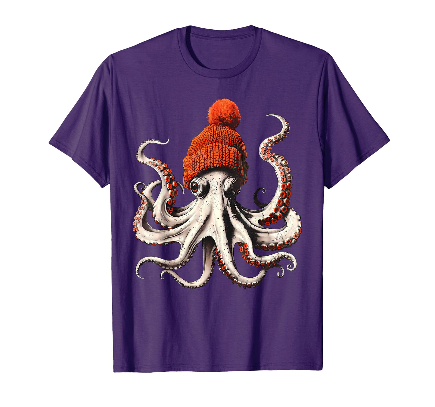 Octopus Wearing Beanie Retro Graphic Marine Biology Ocean T-Shirt