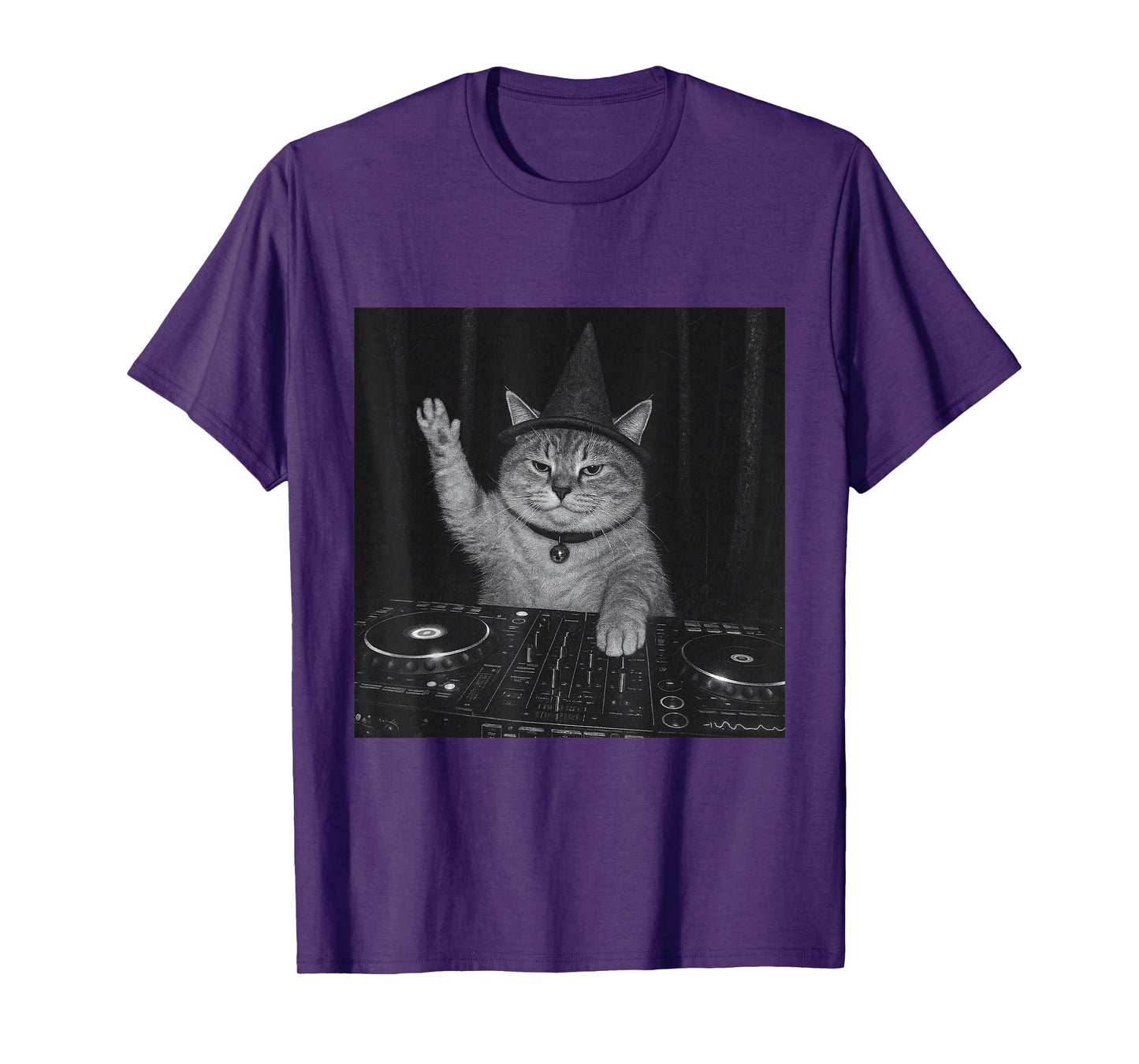 Funny Cute Spooky Fat Wizard DJ Cat Vintage Tee Meme Costume T-Shirt