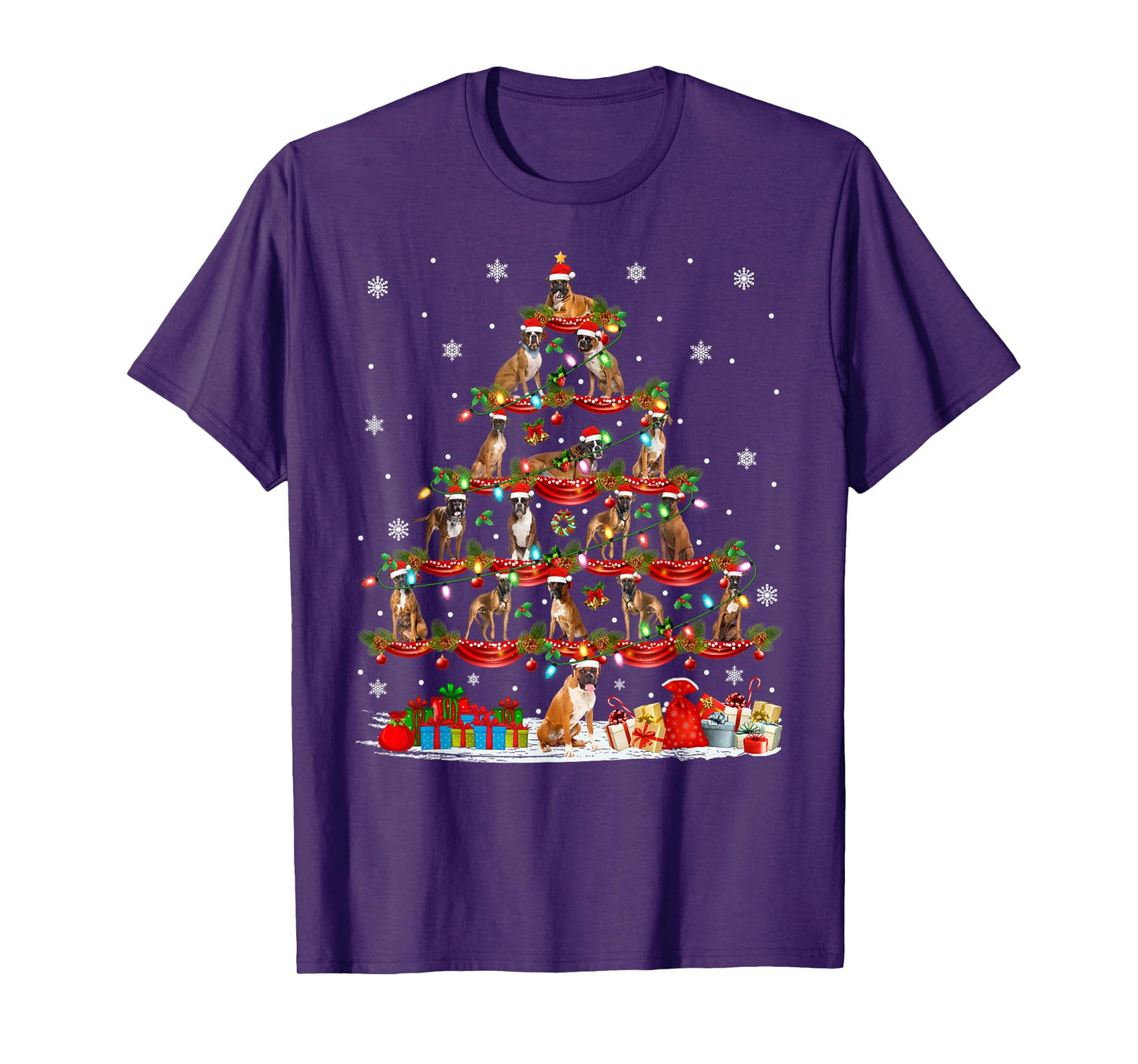 Boxer Dog Christmas Tree Lights Holiday Xmas Pajamas T-Shirt