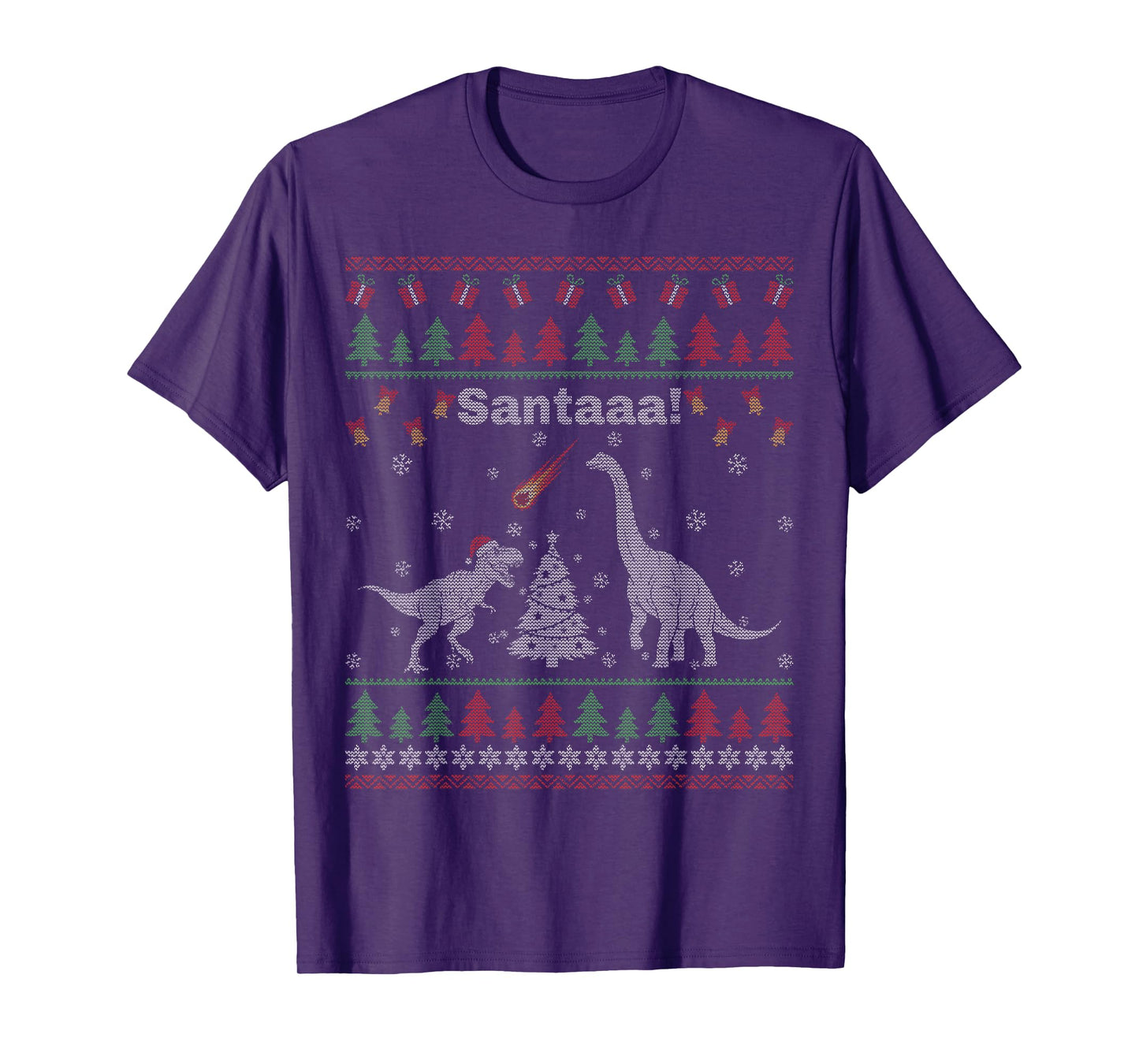 Santa Dinosaur Meteor Meteoroid Funny T-Rex Ugly Christmas T-Shirt