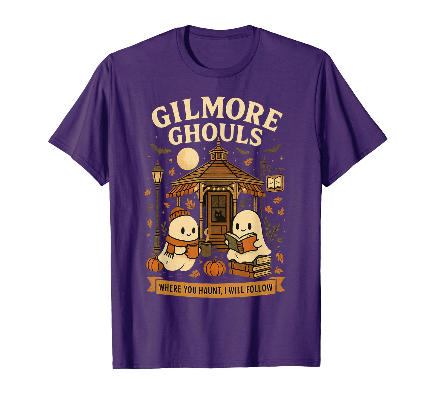 Cozy Ghouls Bookish Halloween Gazebo Scene T-Shirt