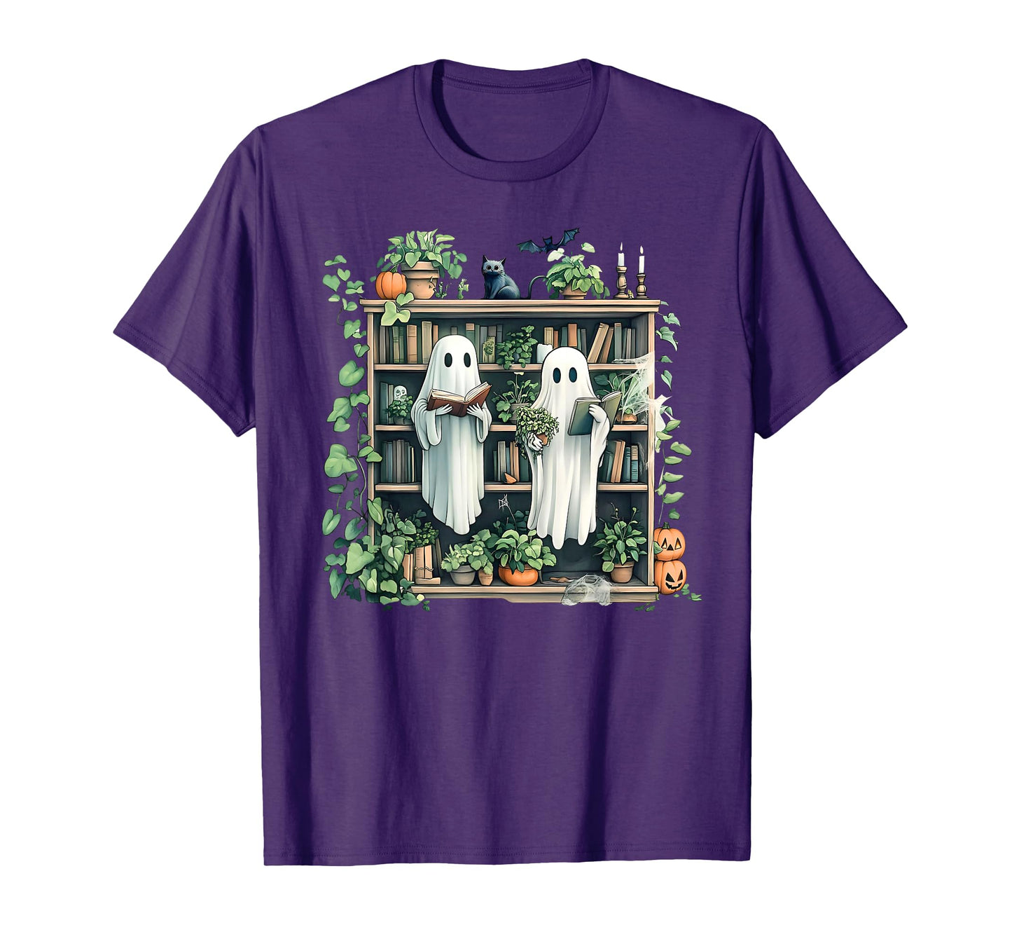 Ghost Plant Library Halloween Reading Books Teacher Vintage T-Shirt