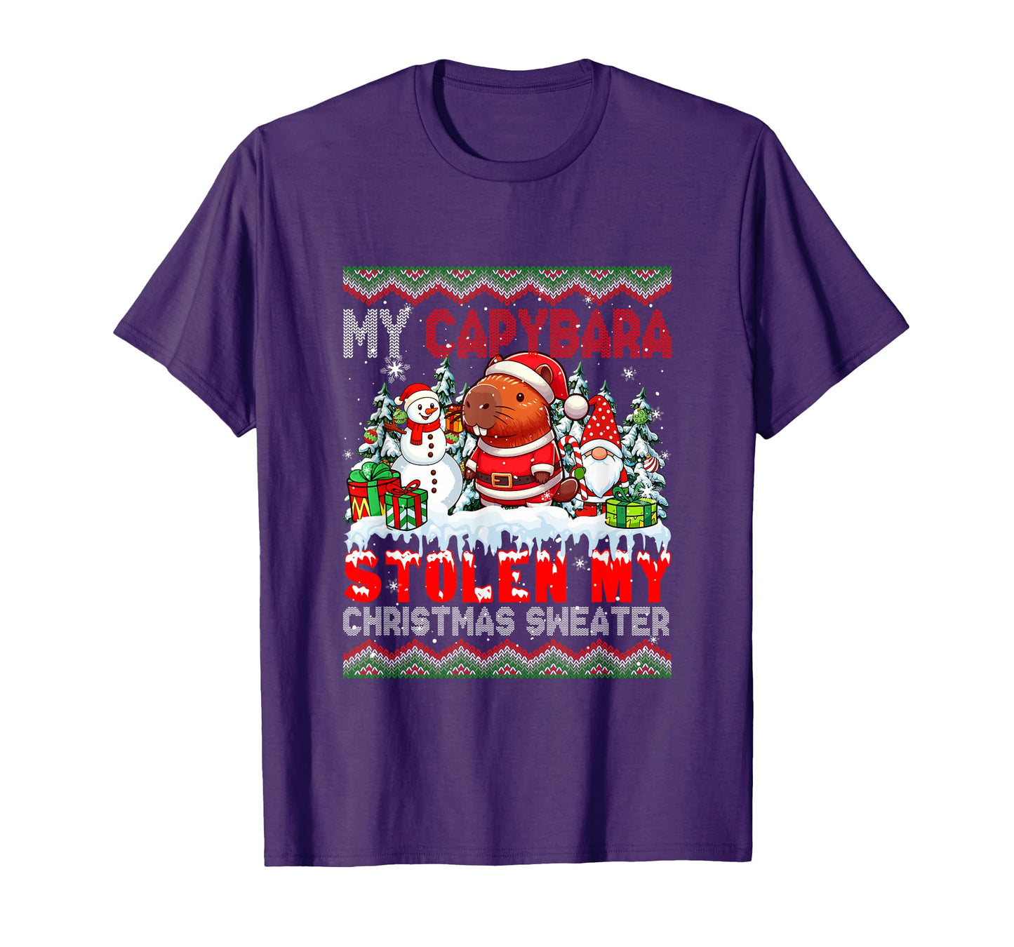 My Capybara Stolen My Christmas Sweater Santa Dog Gnome T-Shirt