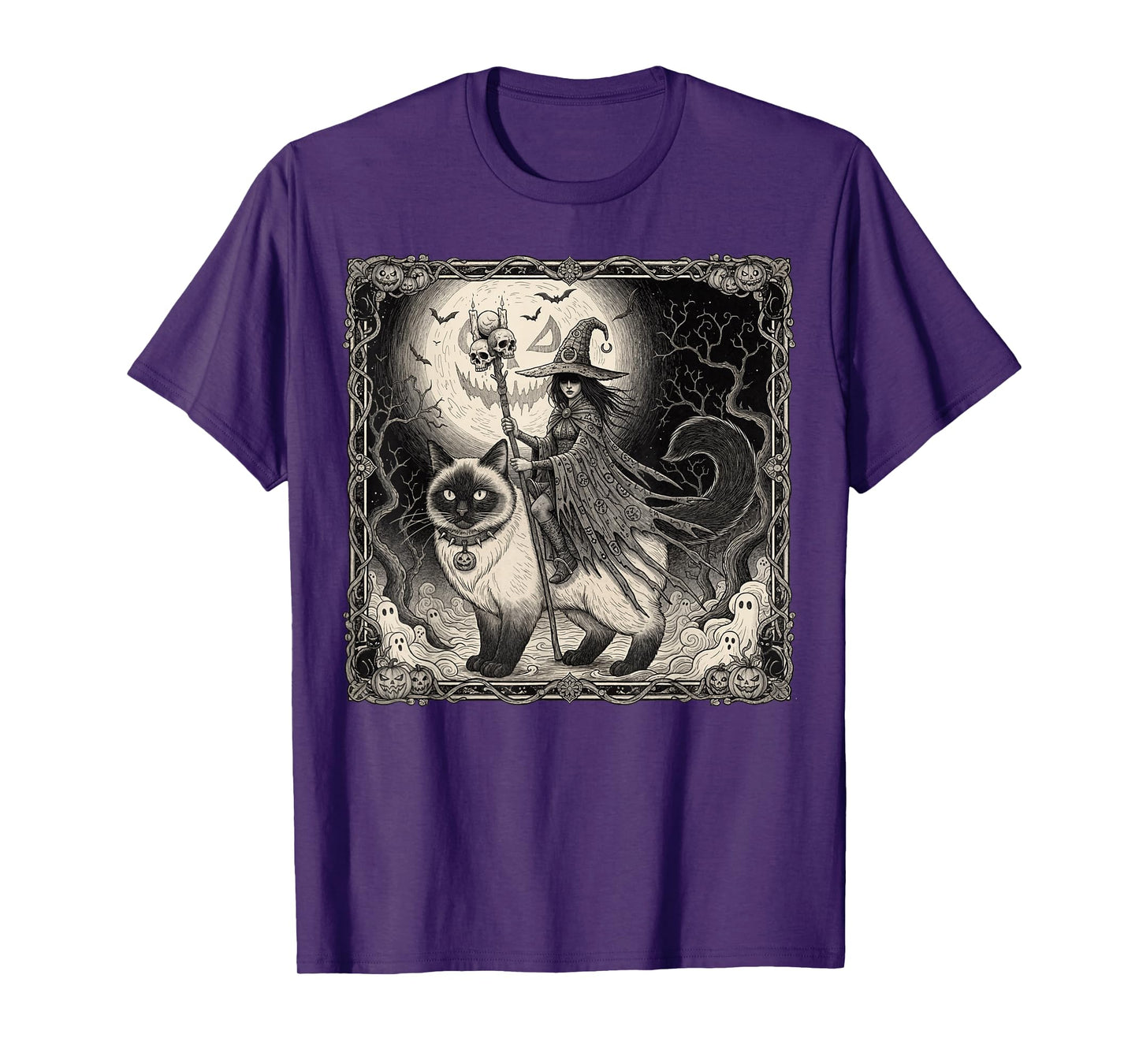 Ragdoll Cat Mom Witch Halloween Moonlit Familiar Art T-Shirt