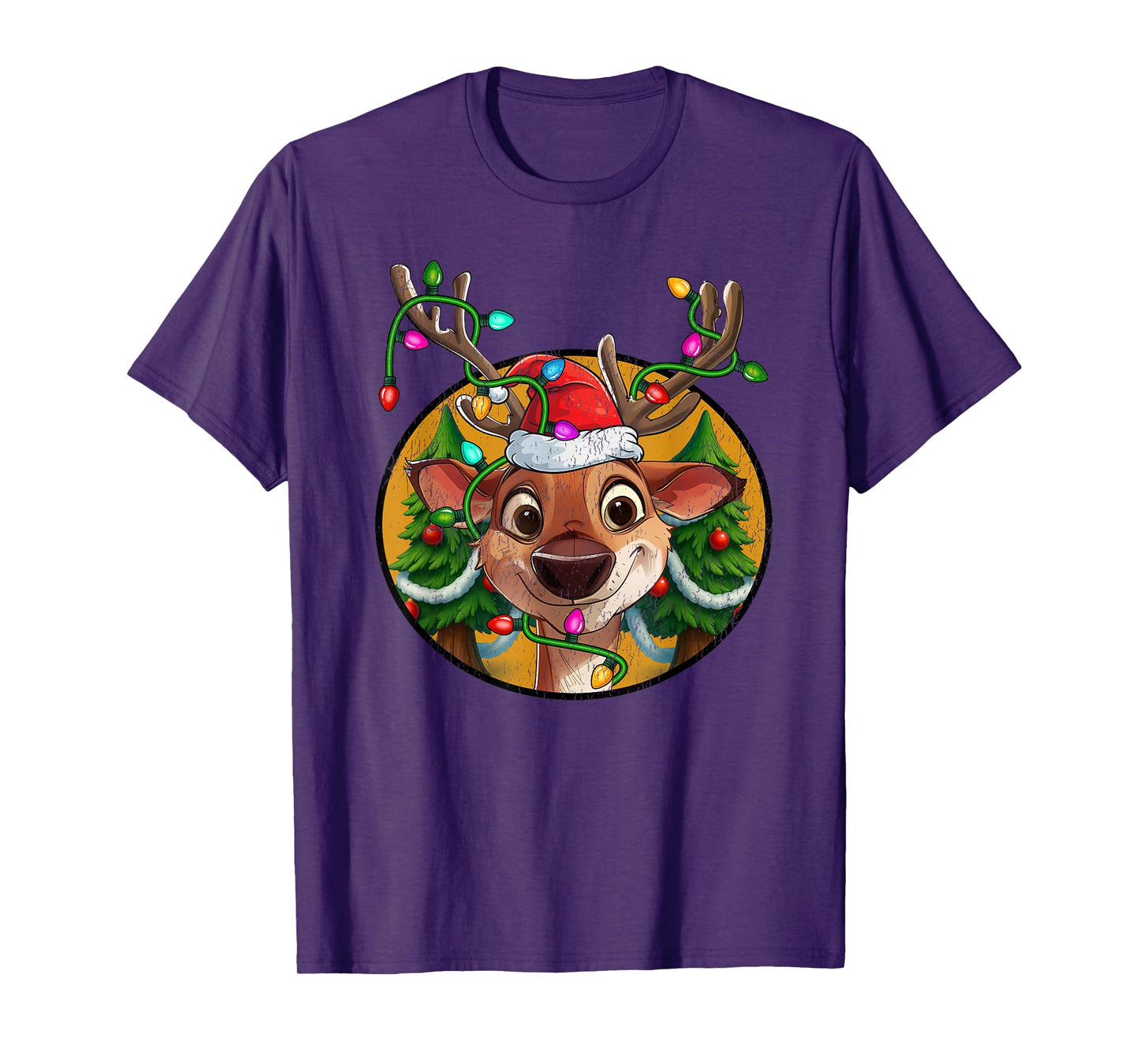 Merry Christmas Lights Reindeer Xmas Family Men Women Kids T-Shirt