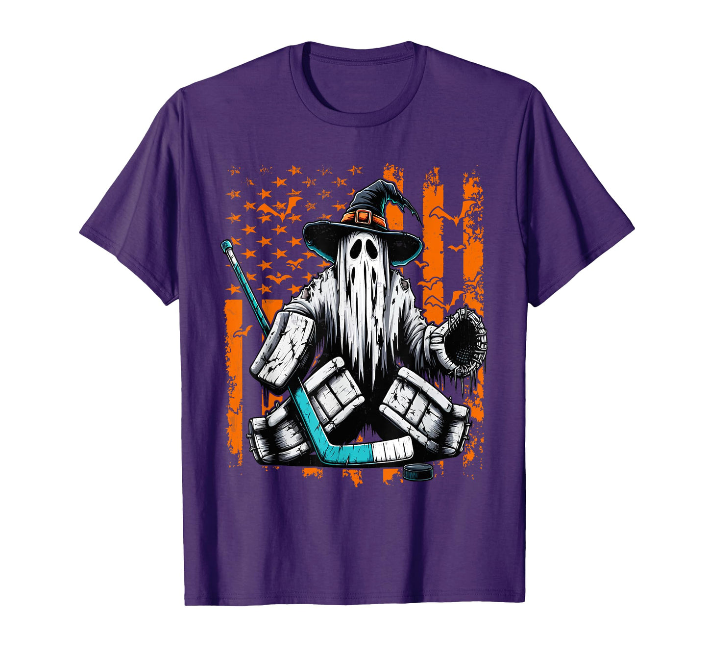 Hockey Goalie Ghost Halloween American Flag Ice Hockey T-Shirt