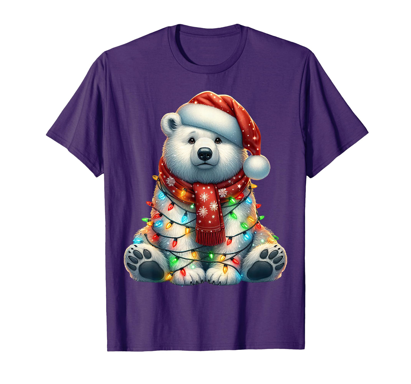 Bear Christmas Lights Funny Santa Hat Merry Xmas T-Shirt