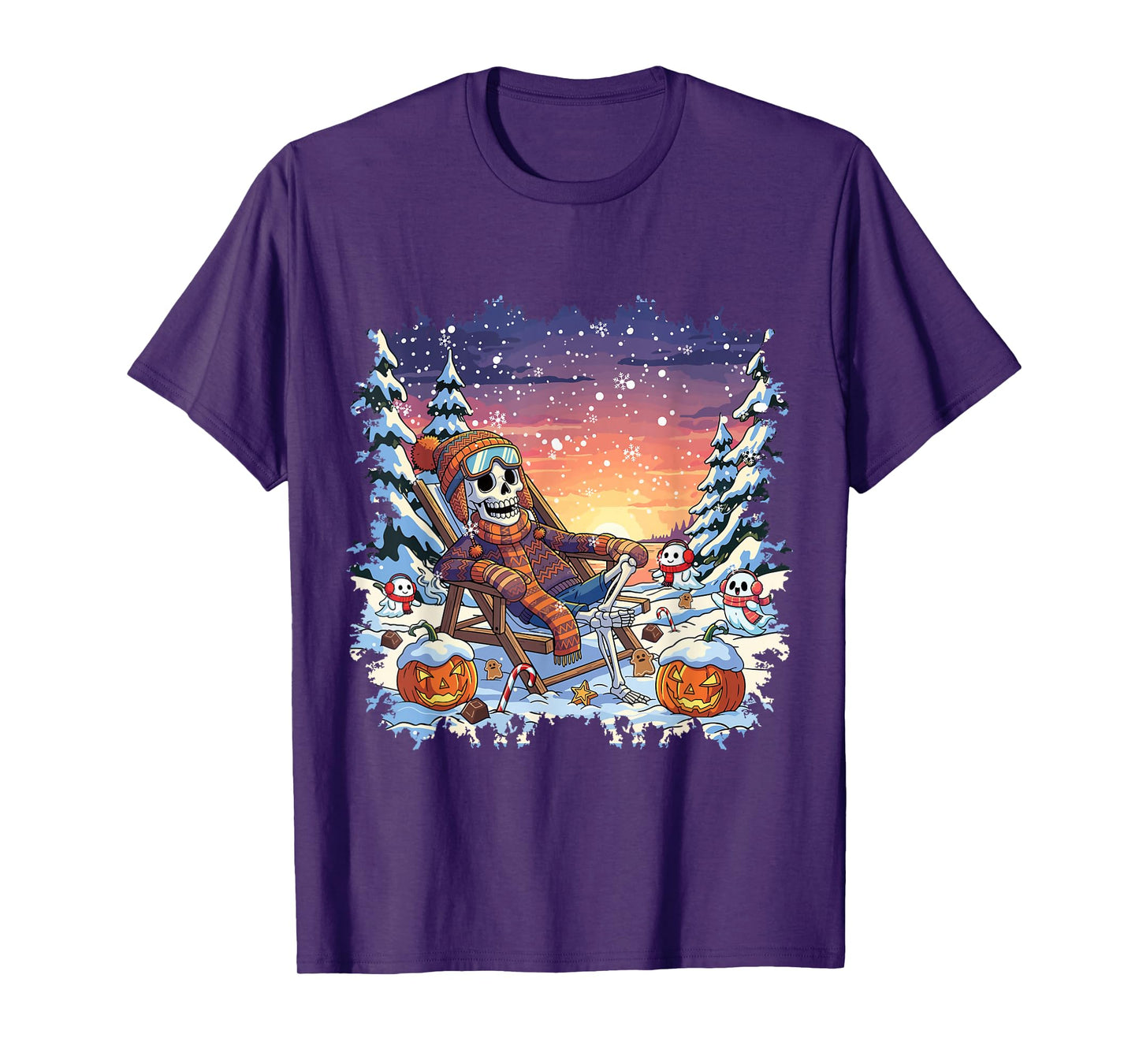 Winterween Skeleton Pumpkin Christmas Winter Halloween T-Shirt