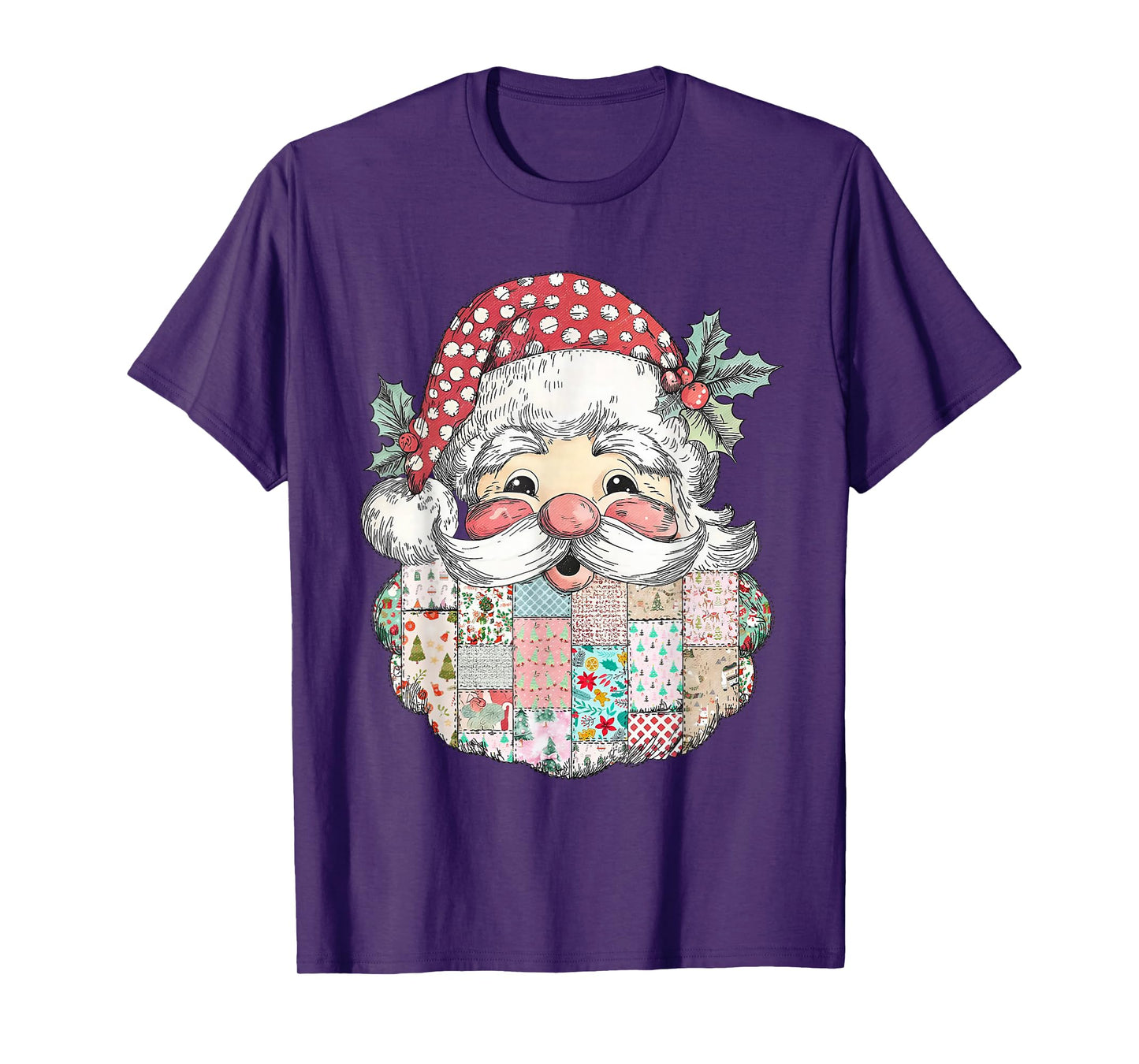 Patchwork Santa Claus Retro Christmas T-Shirt