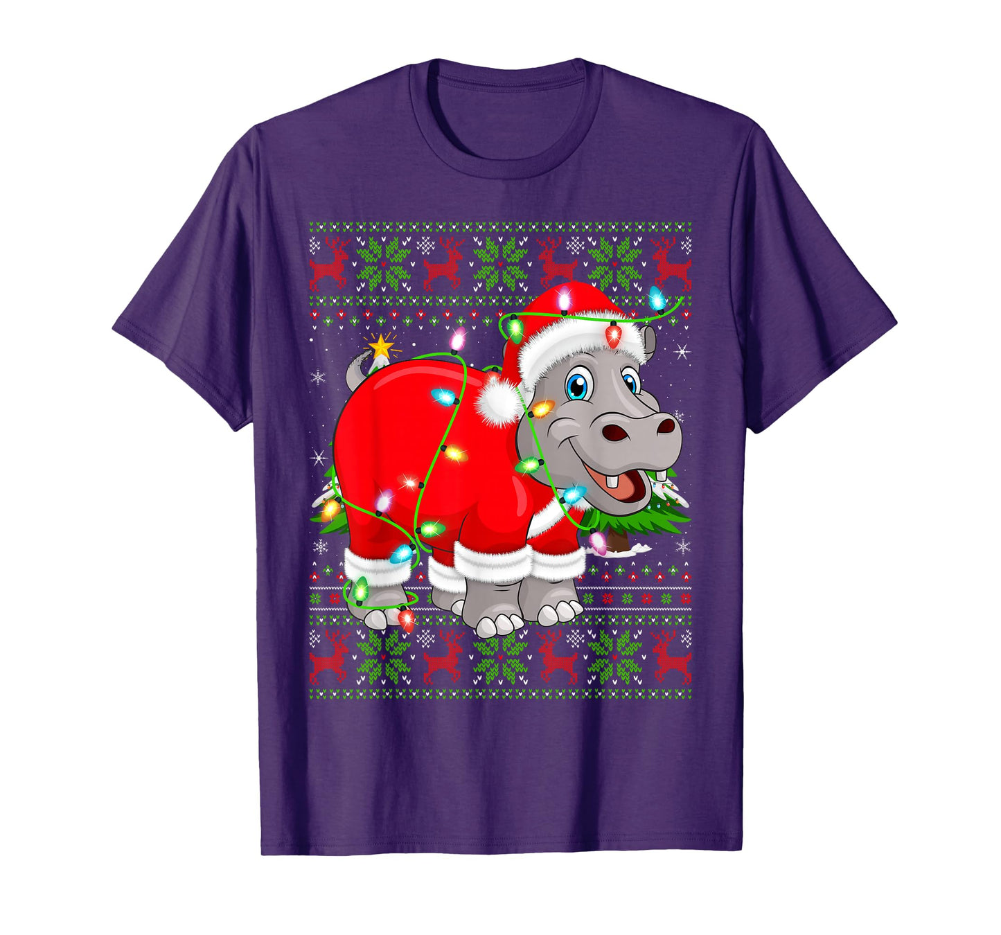 Hippo Christmas Lights Santa Hippopotamus Ugly Xmas Sweaters T-Shirt