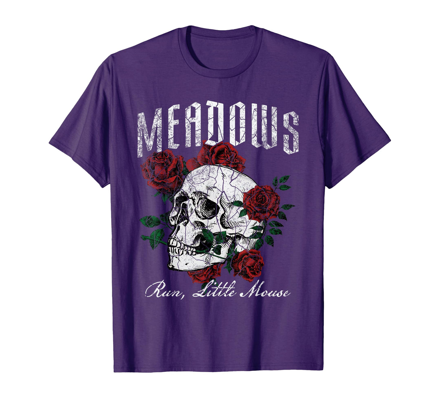 Retro Meadows Run Little Mouse Funny Skeleton Rose Bookish T-Shirt