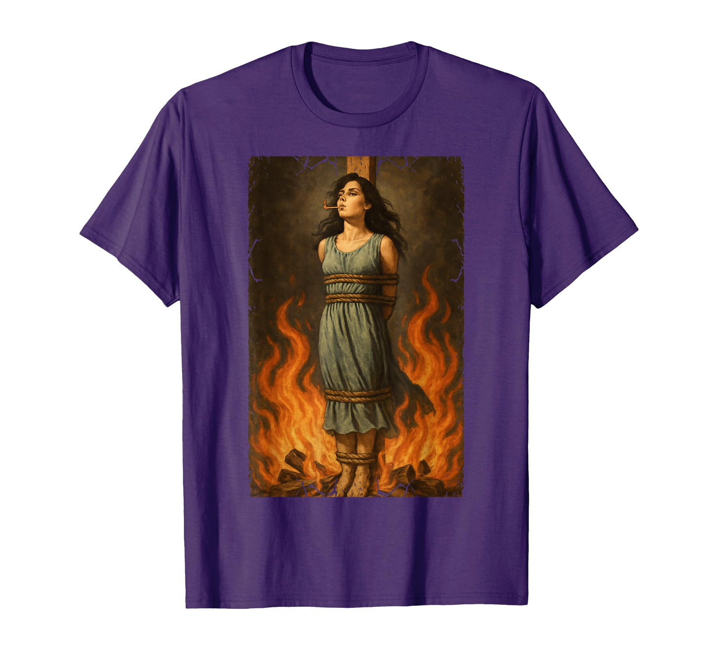Witch Lighting Cigarette with Flames Occult Unholy Funny T-Shirt