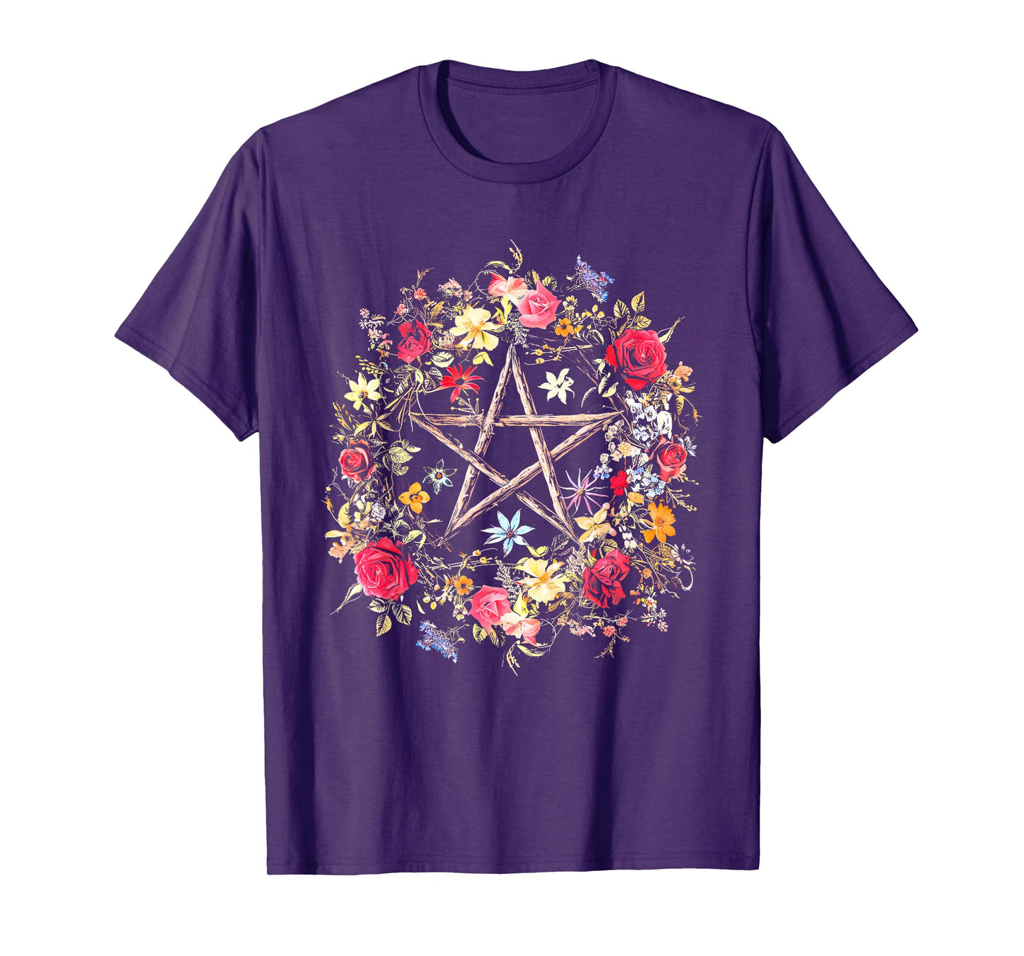 Boho Flower Pentagram Witchy Wicca Witchcraft Pagan Occult T-Shirt