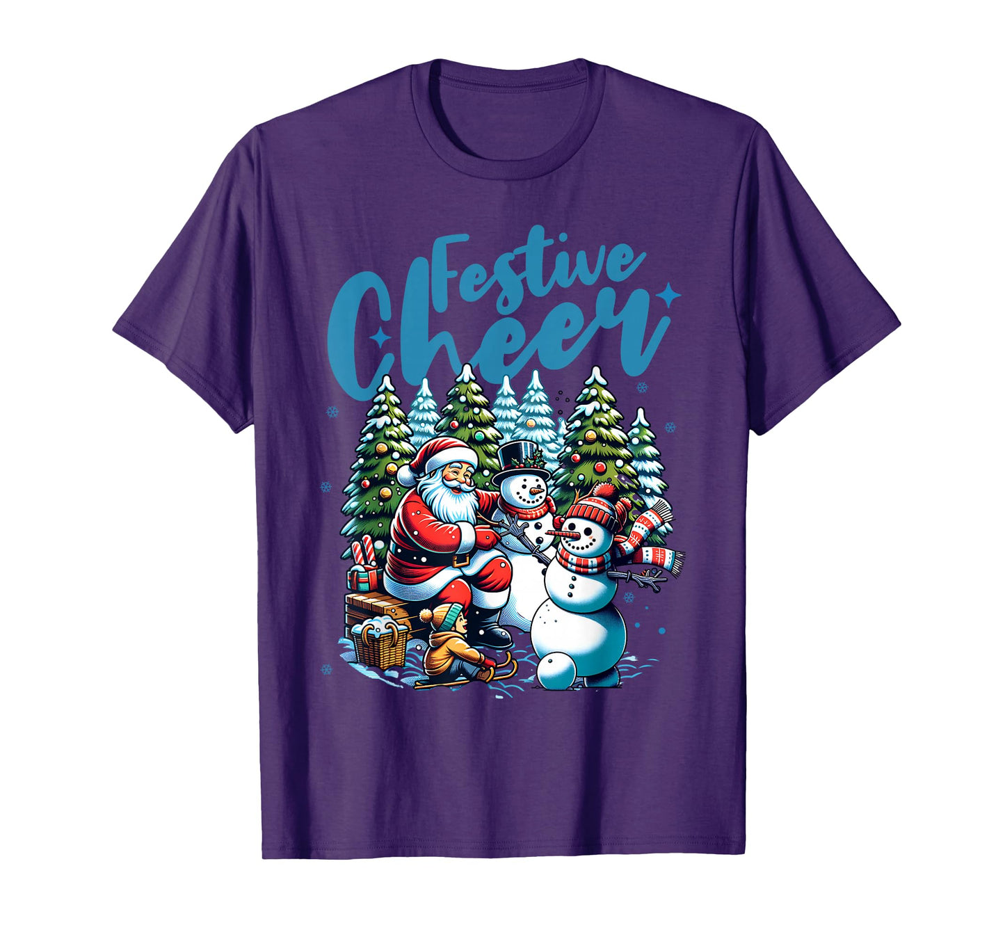 Festive Cheer Christmas Santa & Snowman T-Shirt