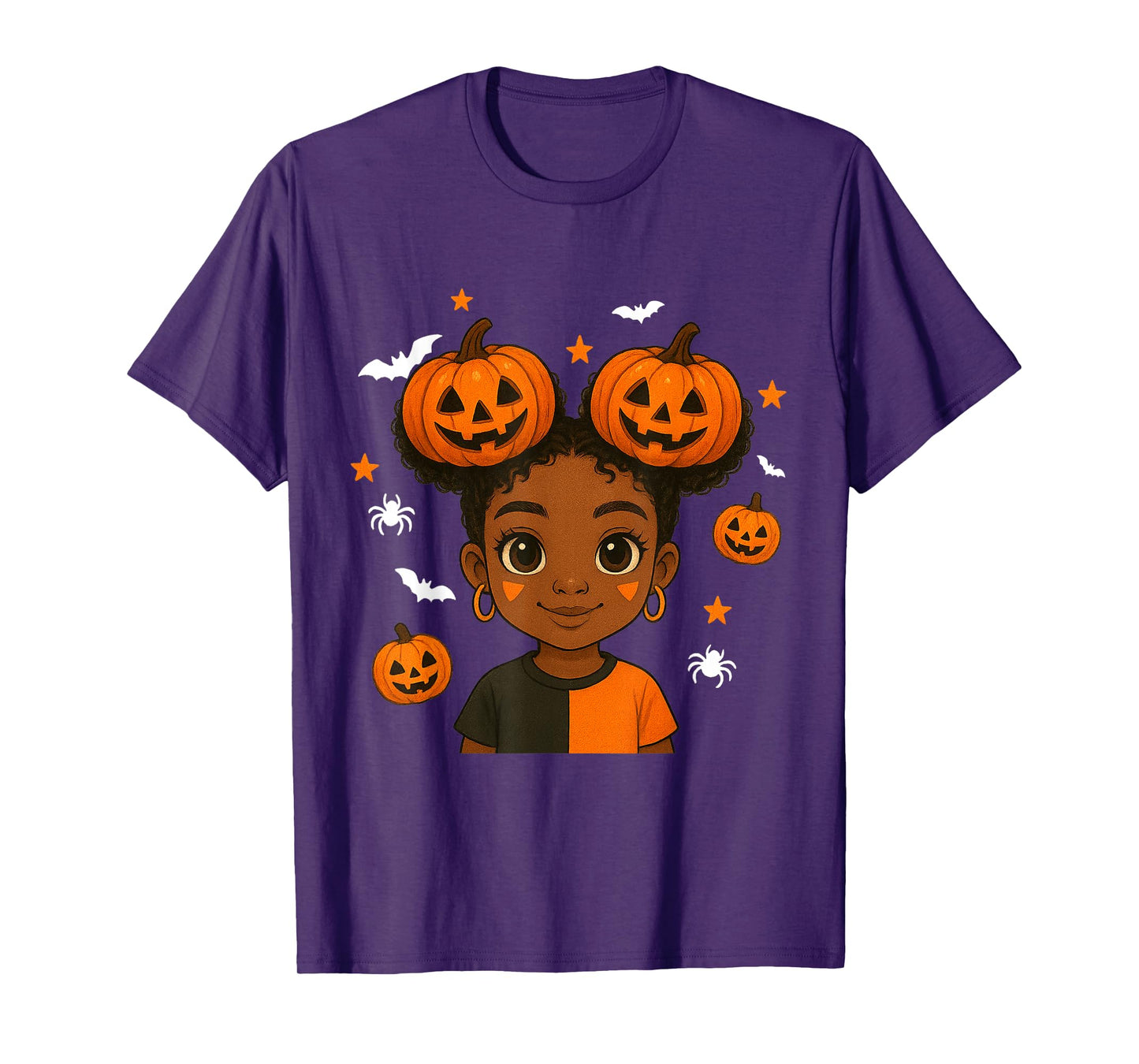 African American Black Girl Cute Halloween Pumpkin T-Shirt