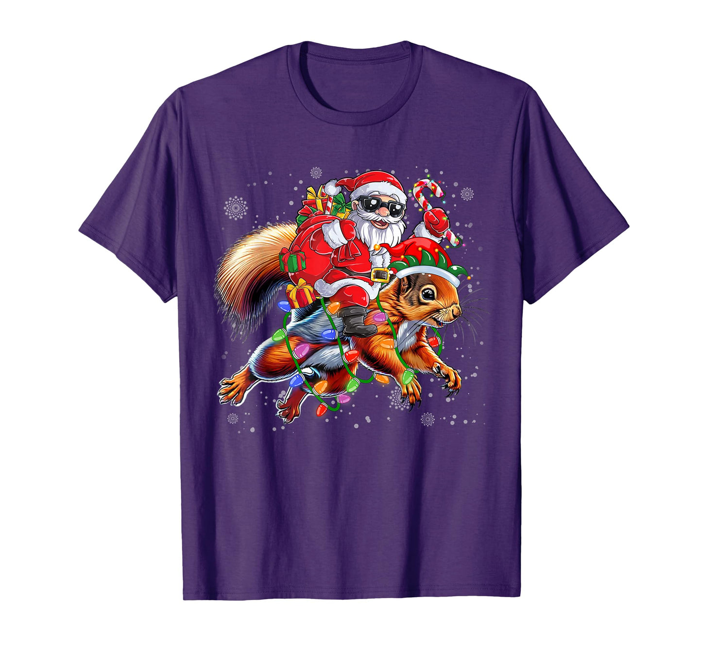 Santa Riding Squirrel Christmas Lights Xmas Men Women Kids T-Shirt