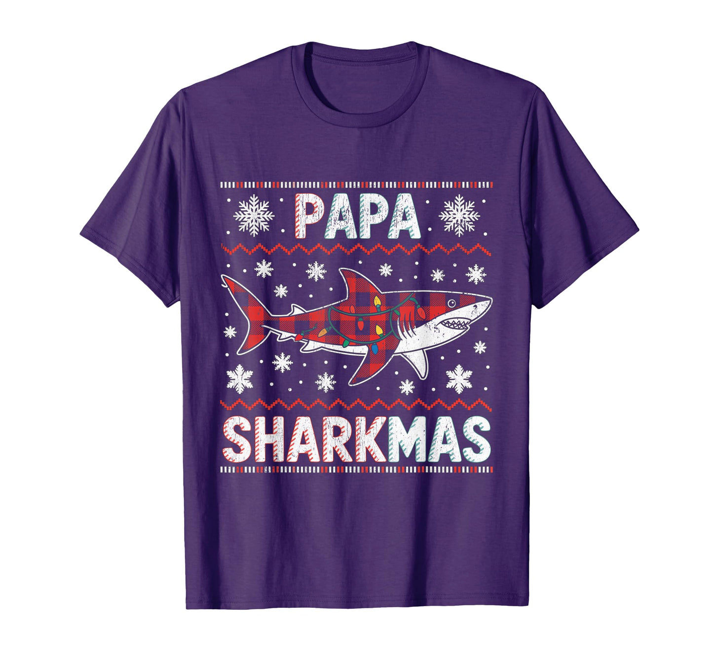 Papa Sharkmas Funny Shark Santa Hat Ugly Christmas Sweater T-Shirt