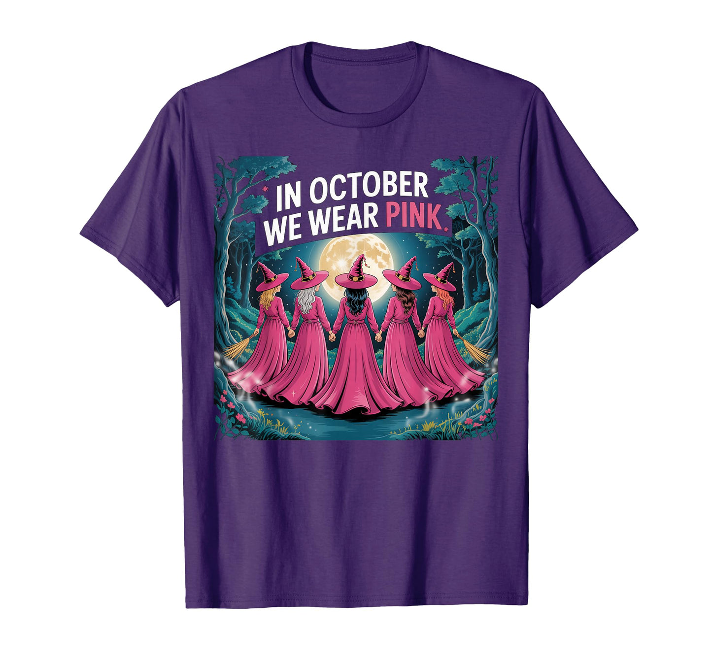 Funny Witch Breast Cancer Awareness in October We Wear Pink T-Shirt