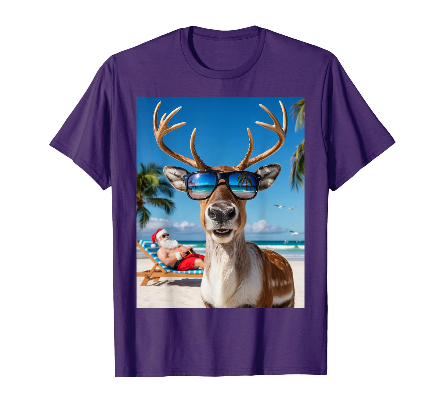 Reindeer Selfie Christmas at The Beach with Santa T-Shirt