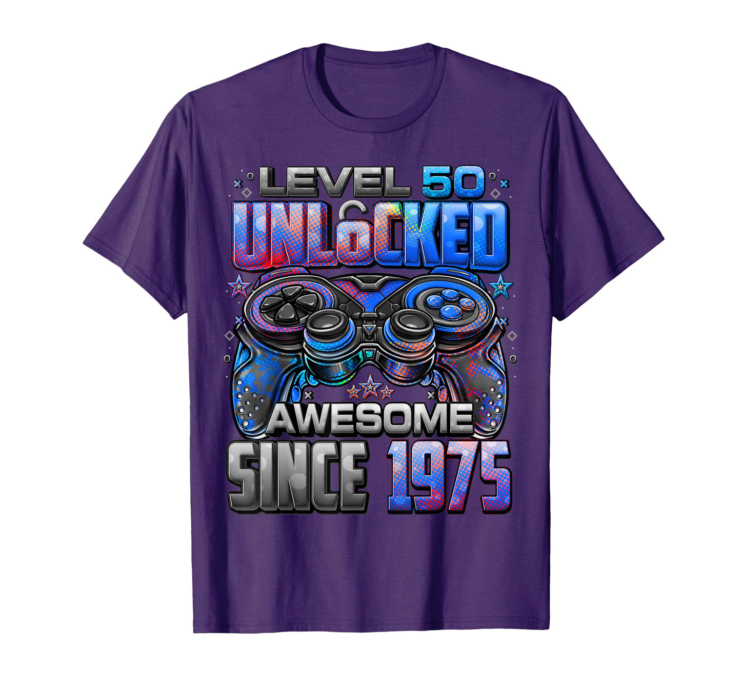 Level 50 Unlocked Awesome Since 1975 50th Birthday Gaming T-Shirt