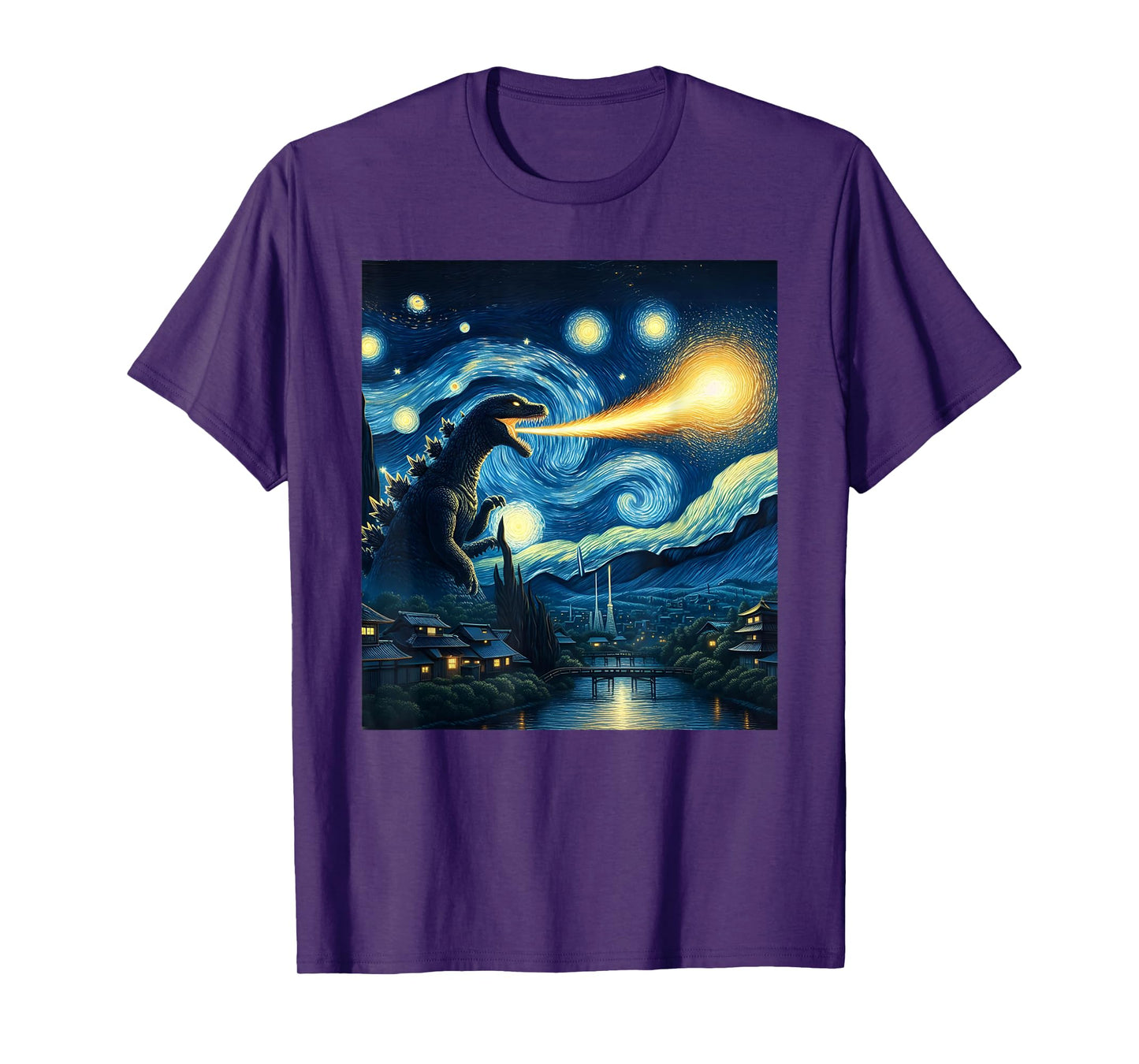 Retro Japanese Kaiju Monster Starry Night Parody Kaiju T-Shirt