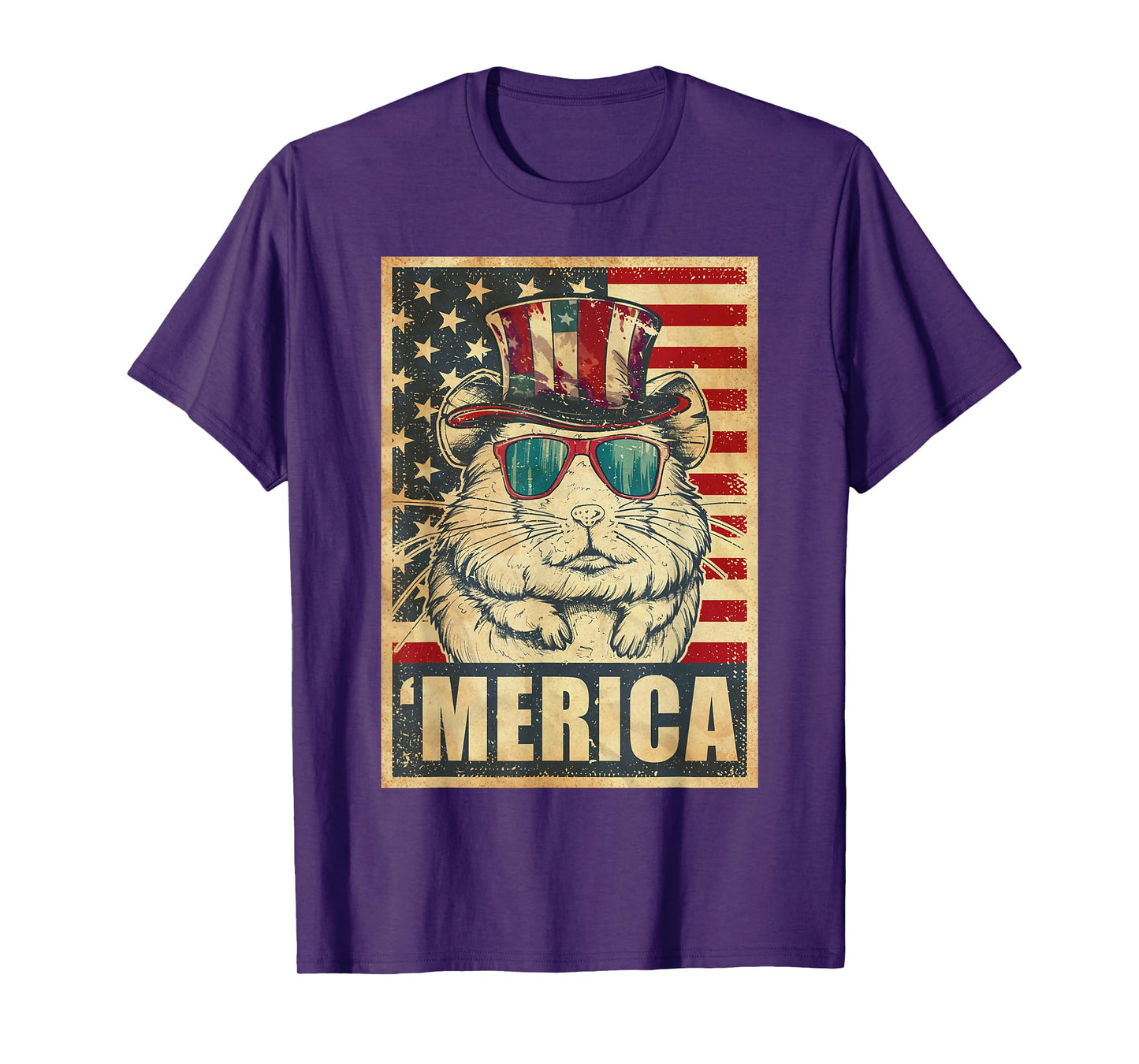Hamster Merica Vintage American Flag 4th Of July T-Shirt for Women Kids Men