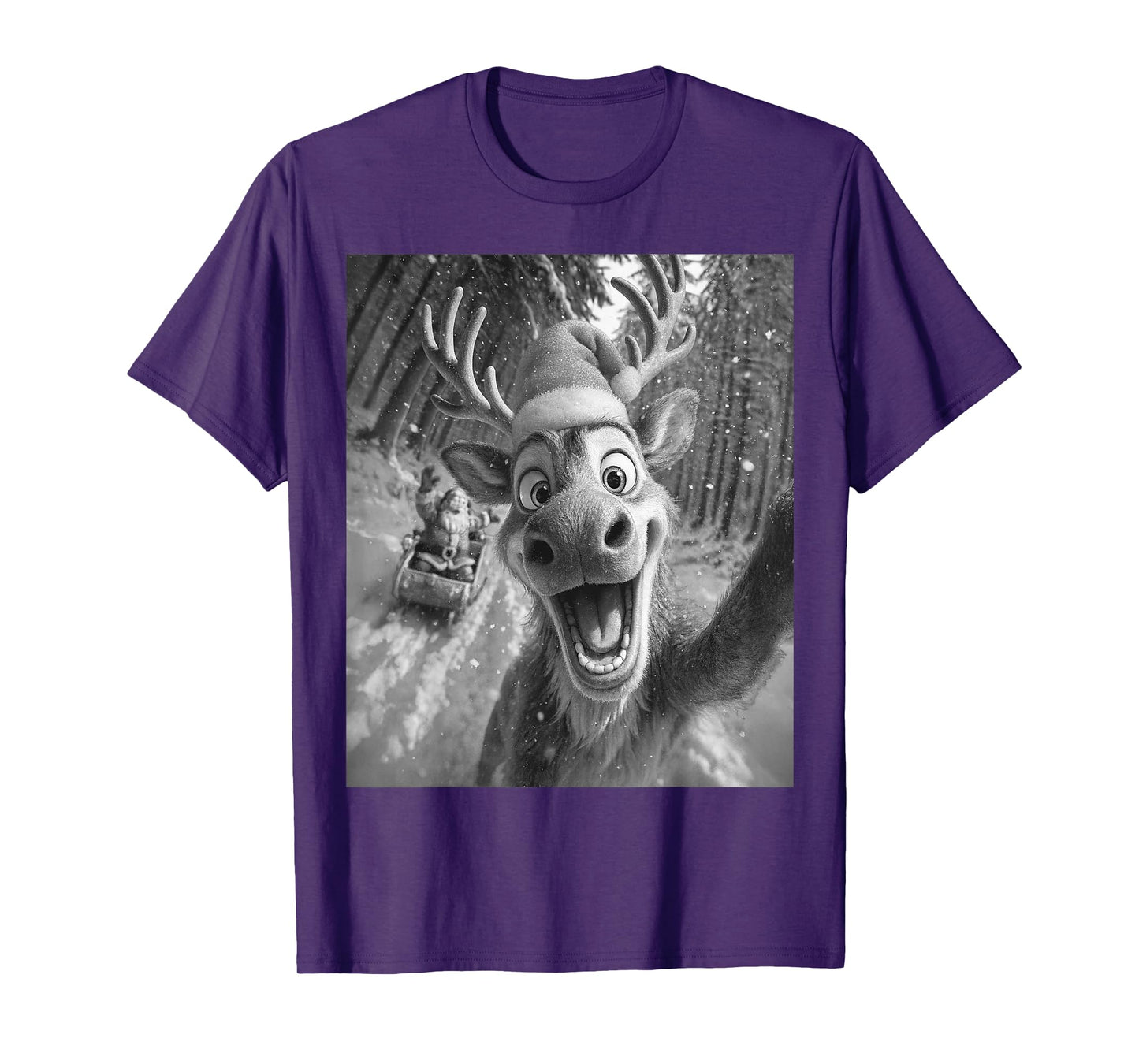 Funny Reindeer Selfie Santa Merry Christmas Men Women Kids T-Shirt