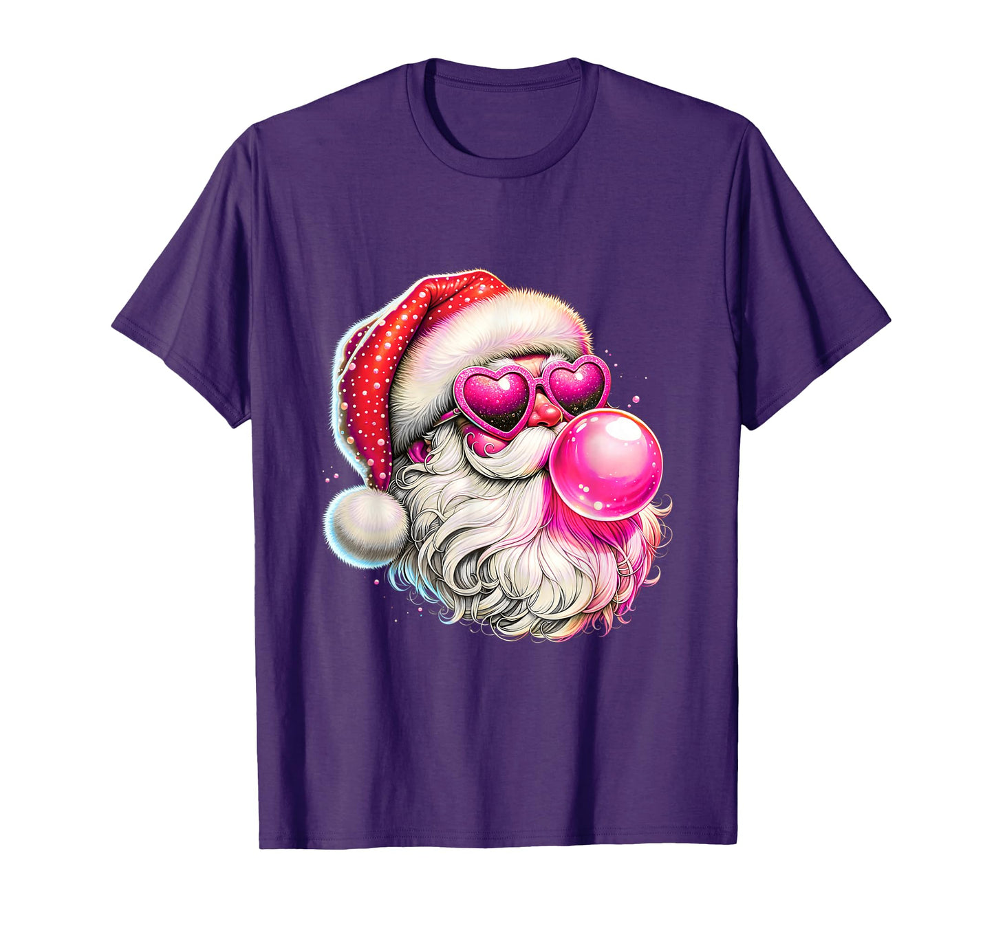 Vintage Retro Santa Christmas Bubble Gum Pink Sunglasses T-Shirt