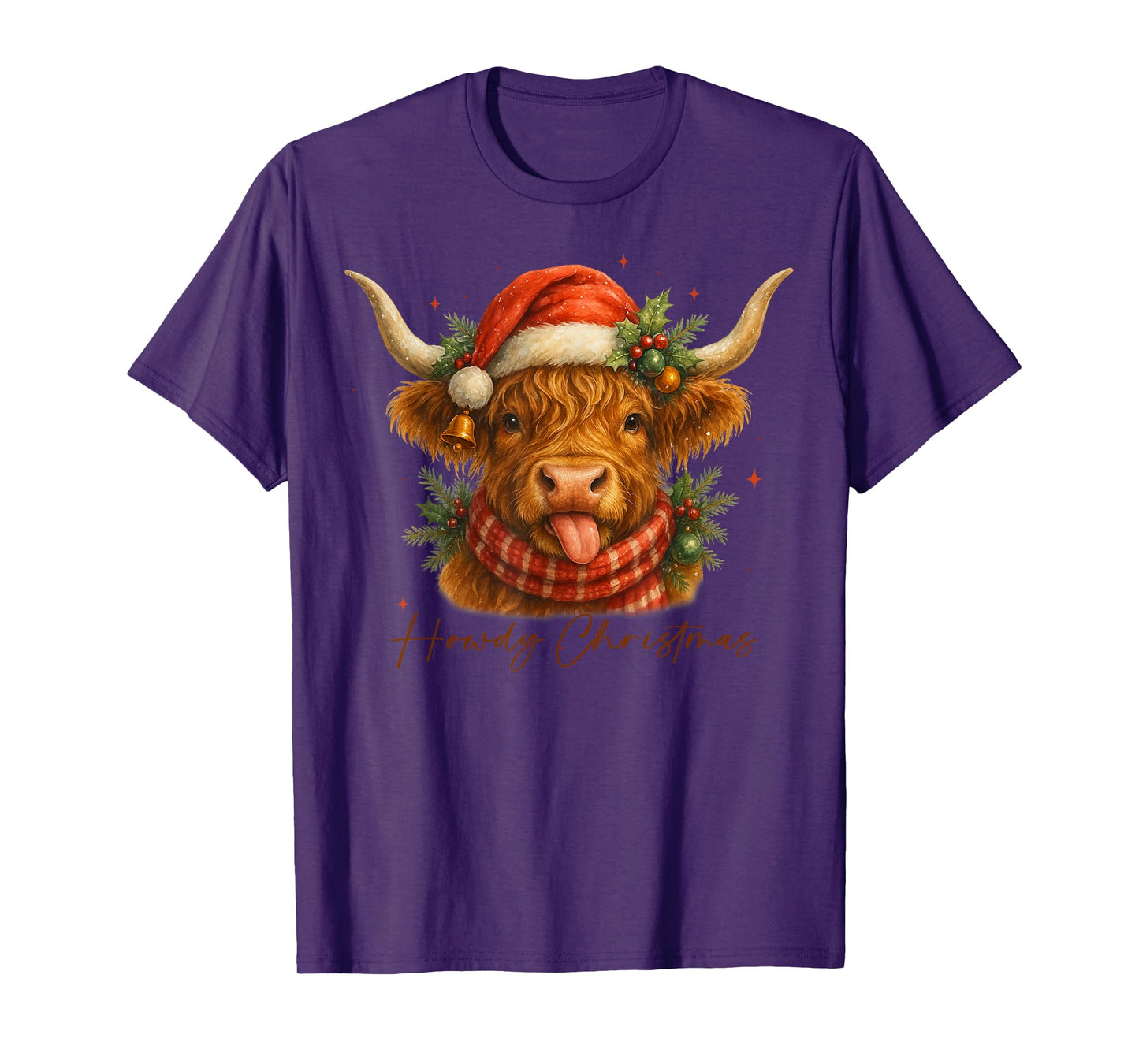 Howdy Christmas Scottish Highland Cow Santa Xmas Cow Lover T-Shirt