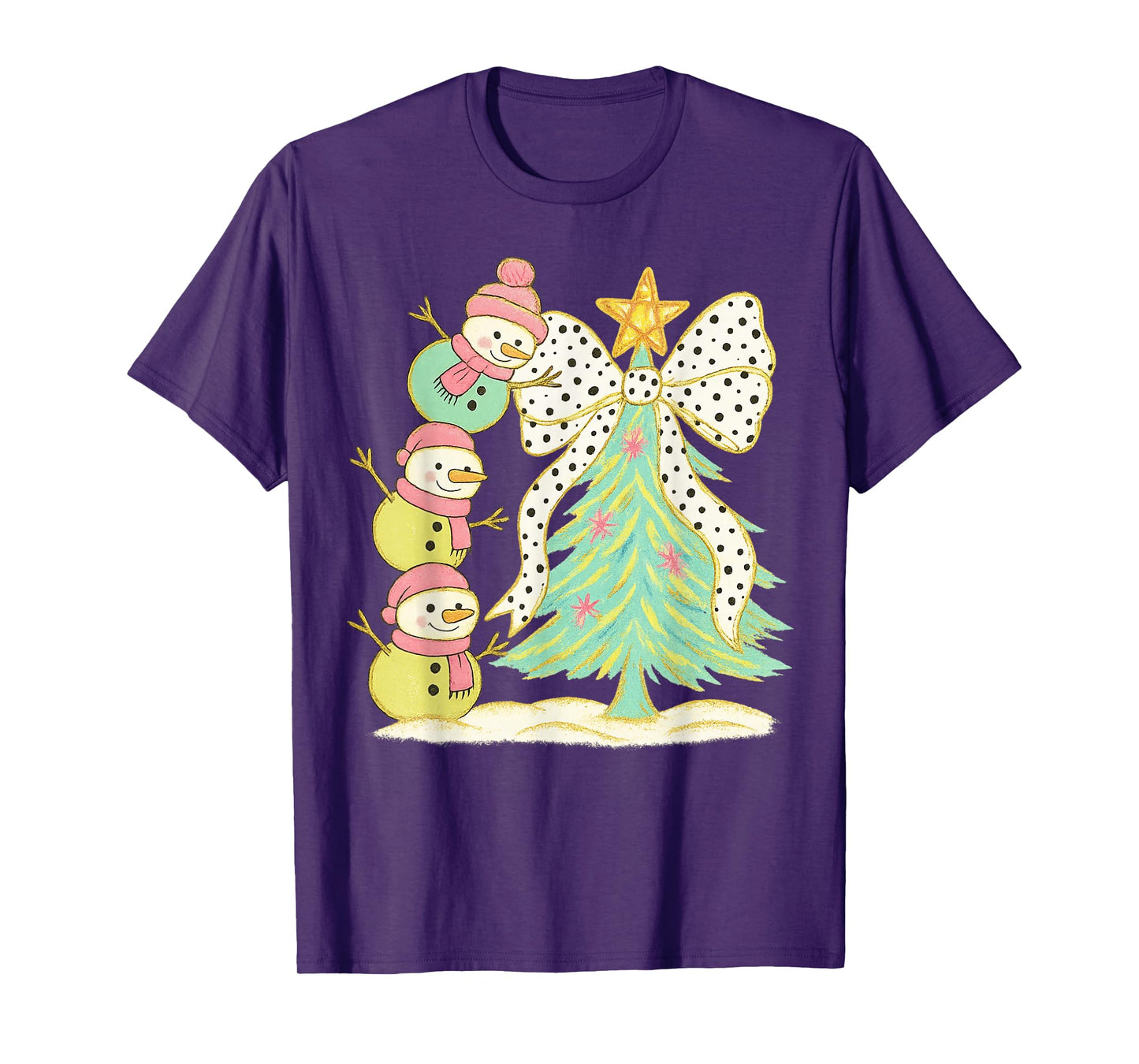 Preppy Coquette Christmas Snowm 2025 Funny Family Matching T-Shirt