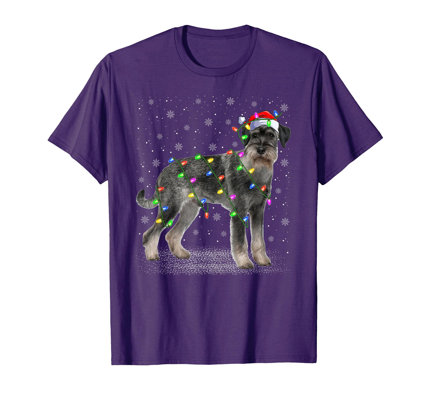 Schnauzer Dog Christmas Lights Santa Pet Dog Lover Xmas T-Shirt